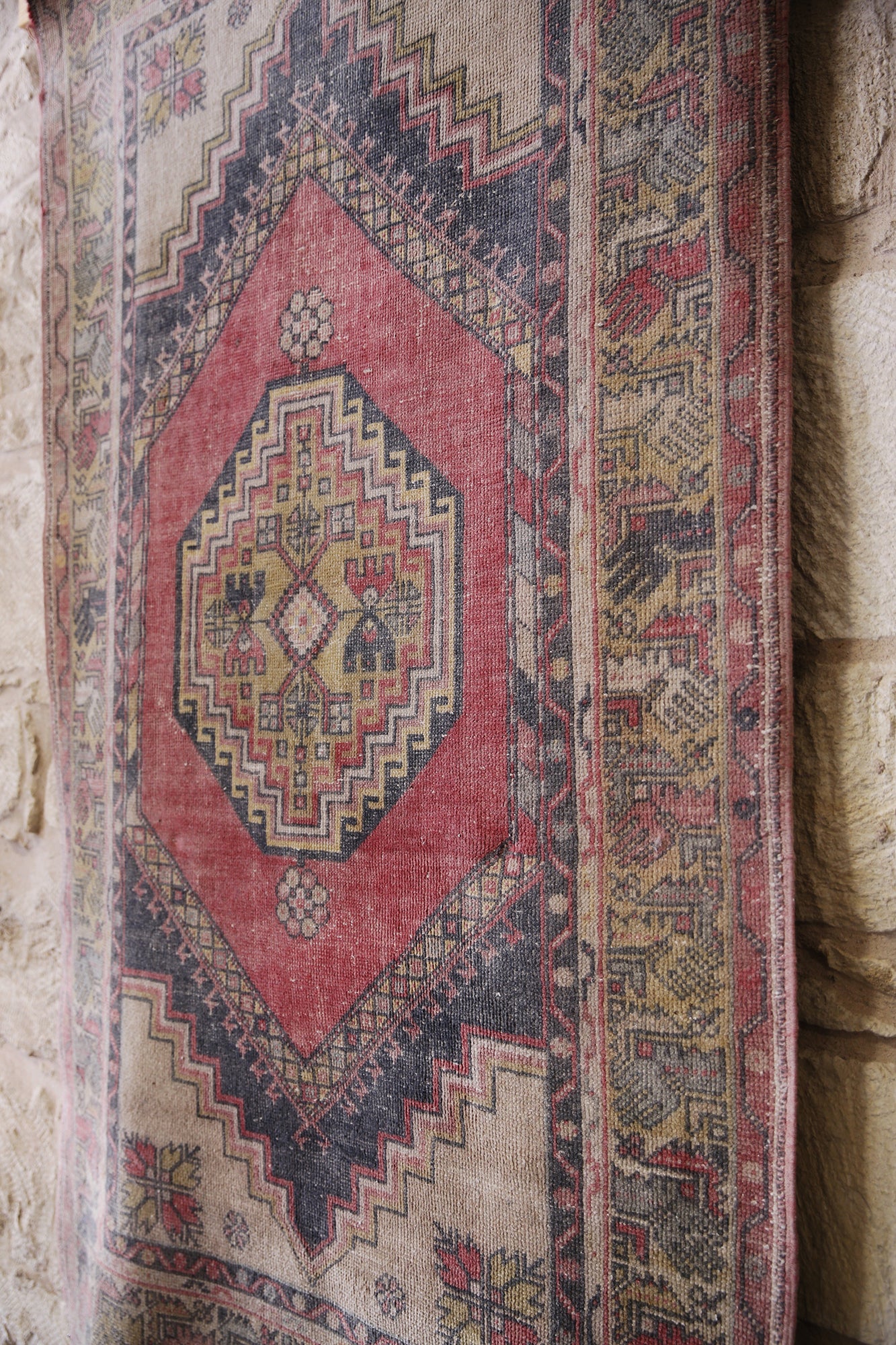 OH Vintage Turkish Runner Red/Black/Yellow,  4’1” x 7’