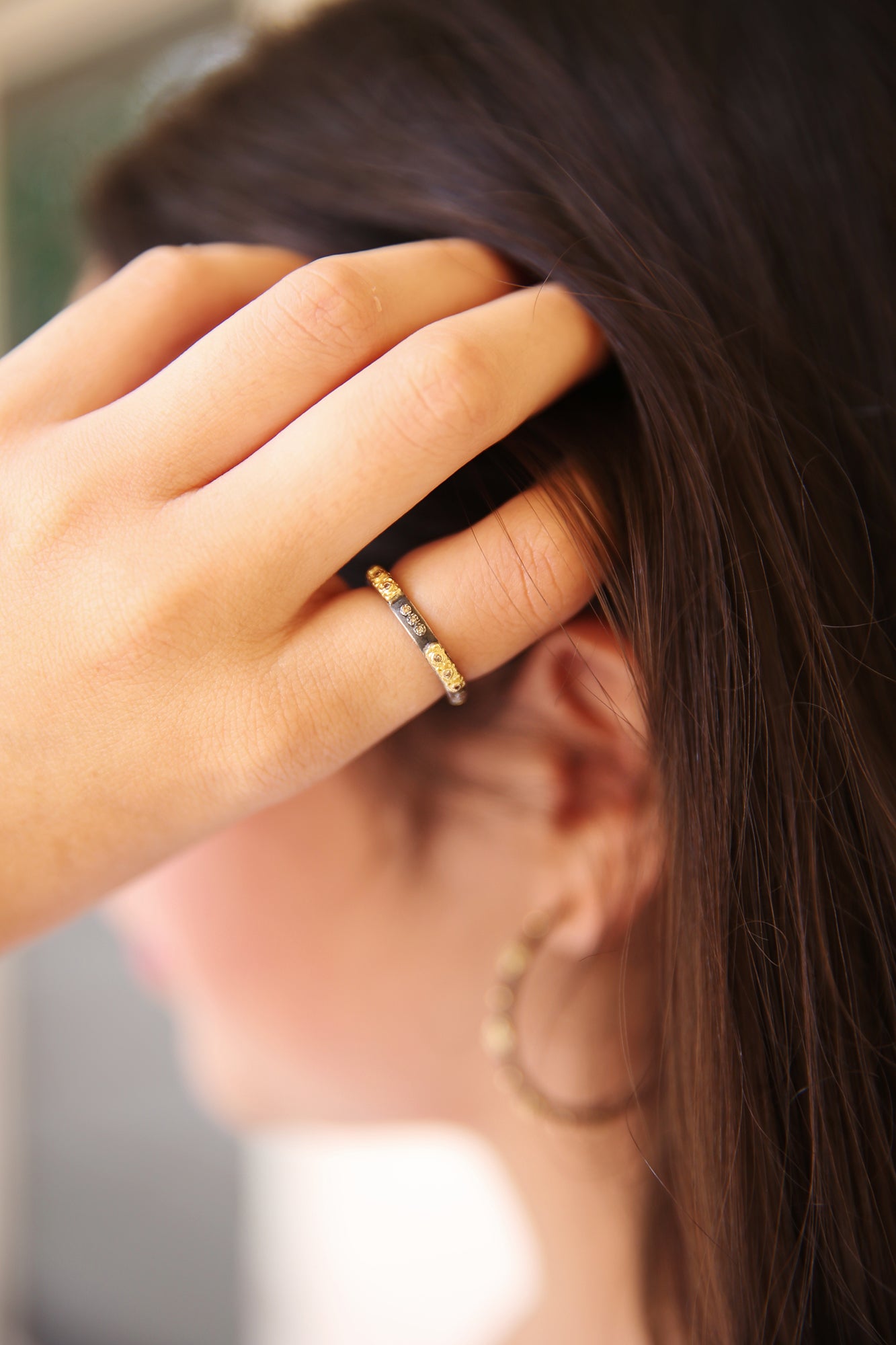 Old World Blackened Carved Stack Ring