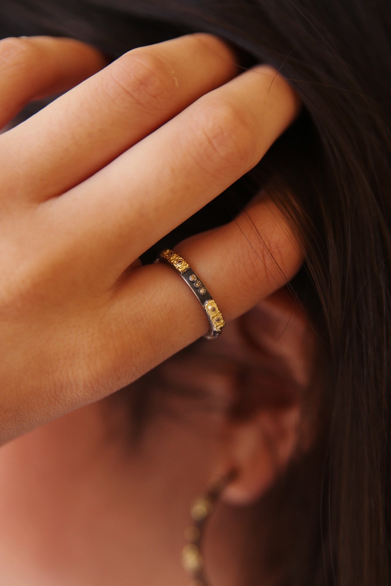 Old World Blackened Carved Stack Ring