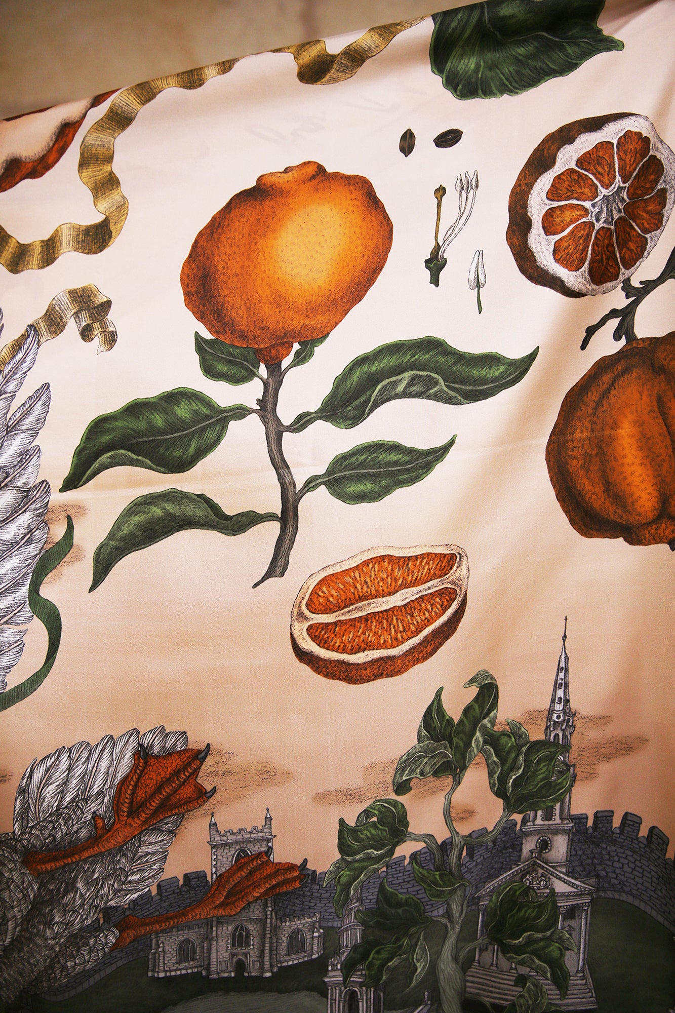 Oranges and Lemons 100% Silk Twill Rectangular Scarf 135cm x 195cm
