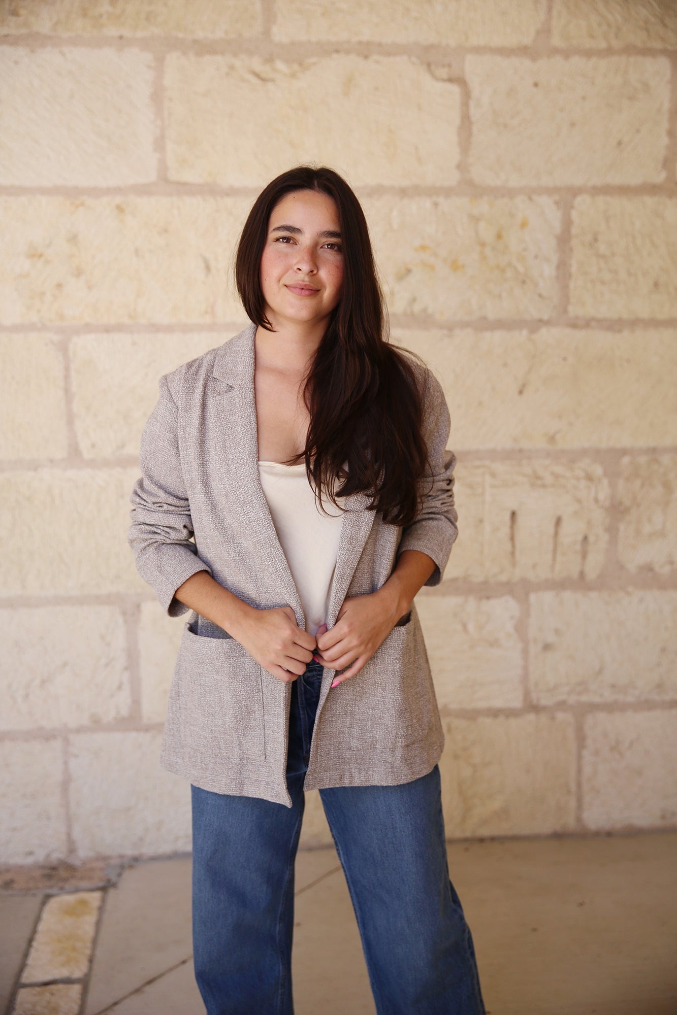 Organic Cotton Tweed Notch Collar Long Blazer Dove