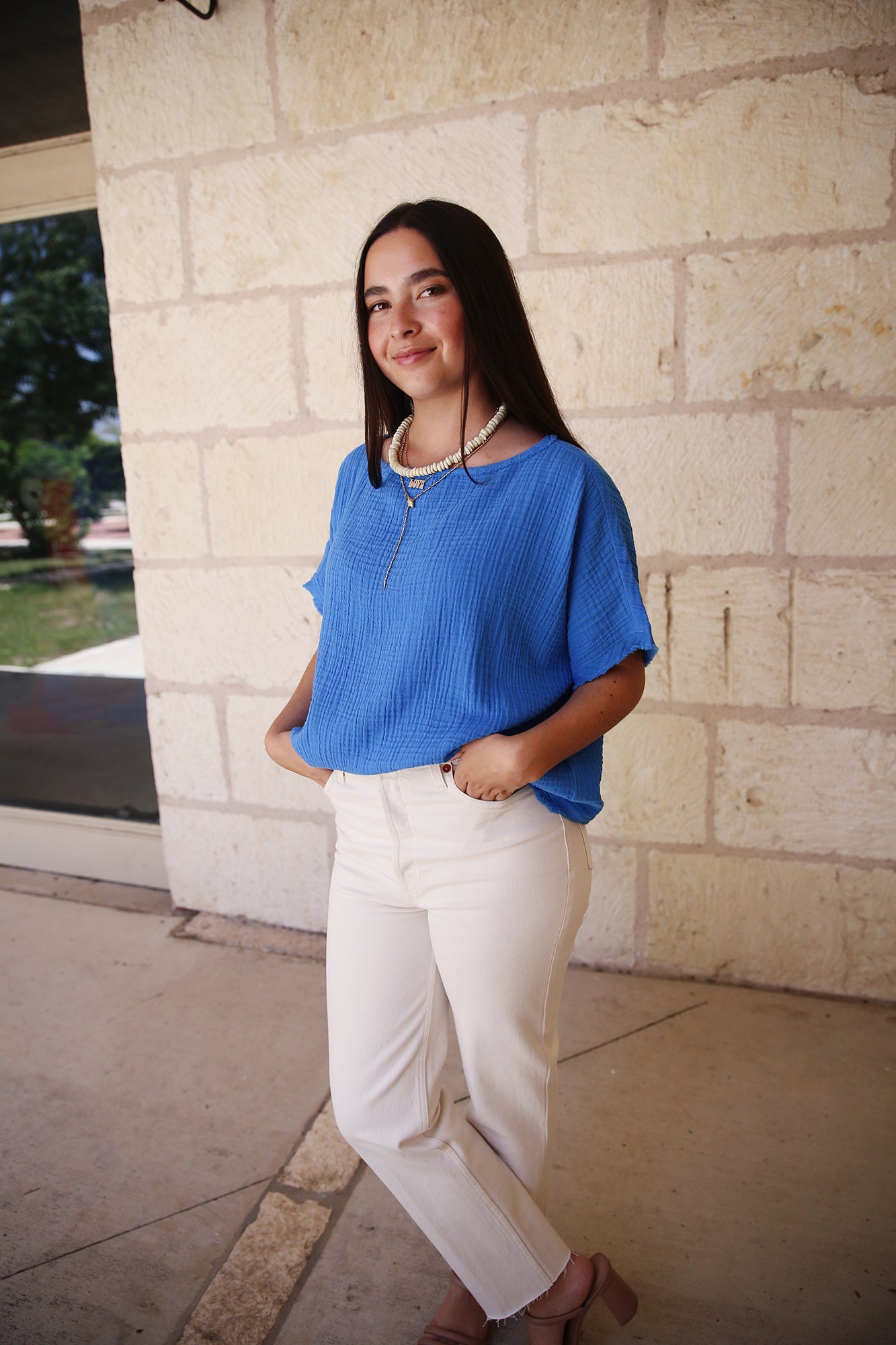 Organic Cotton Lofty Gauze Bateau Neck Top Calypso