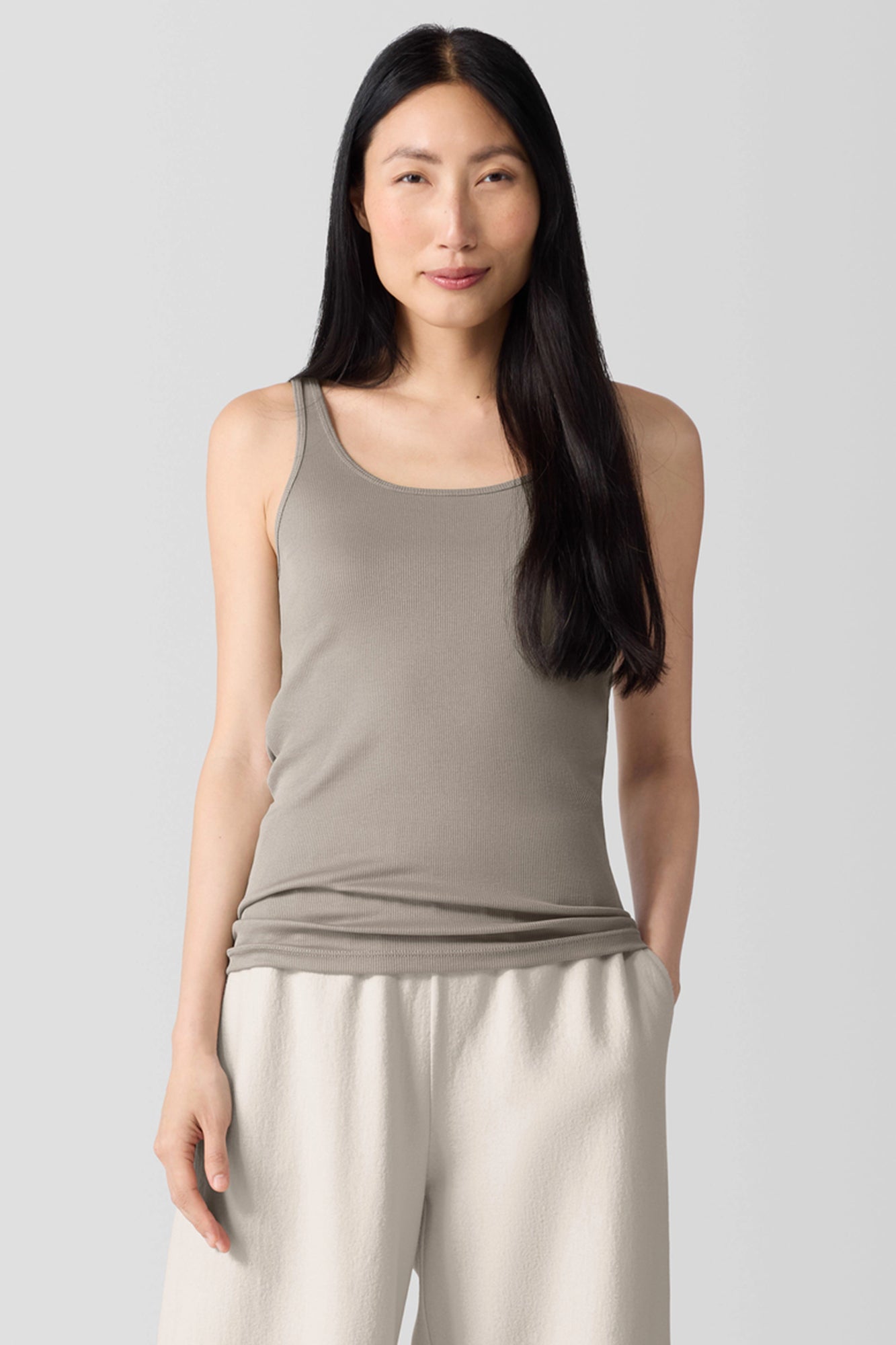 Organic Cotton Stretch Long Scoop Neck Skinny Rib Tank Dove