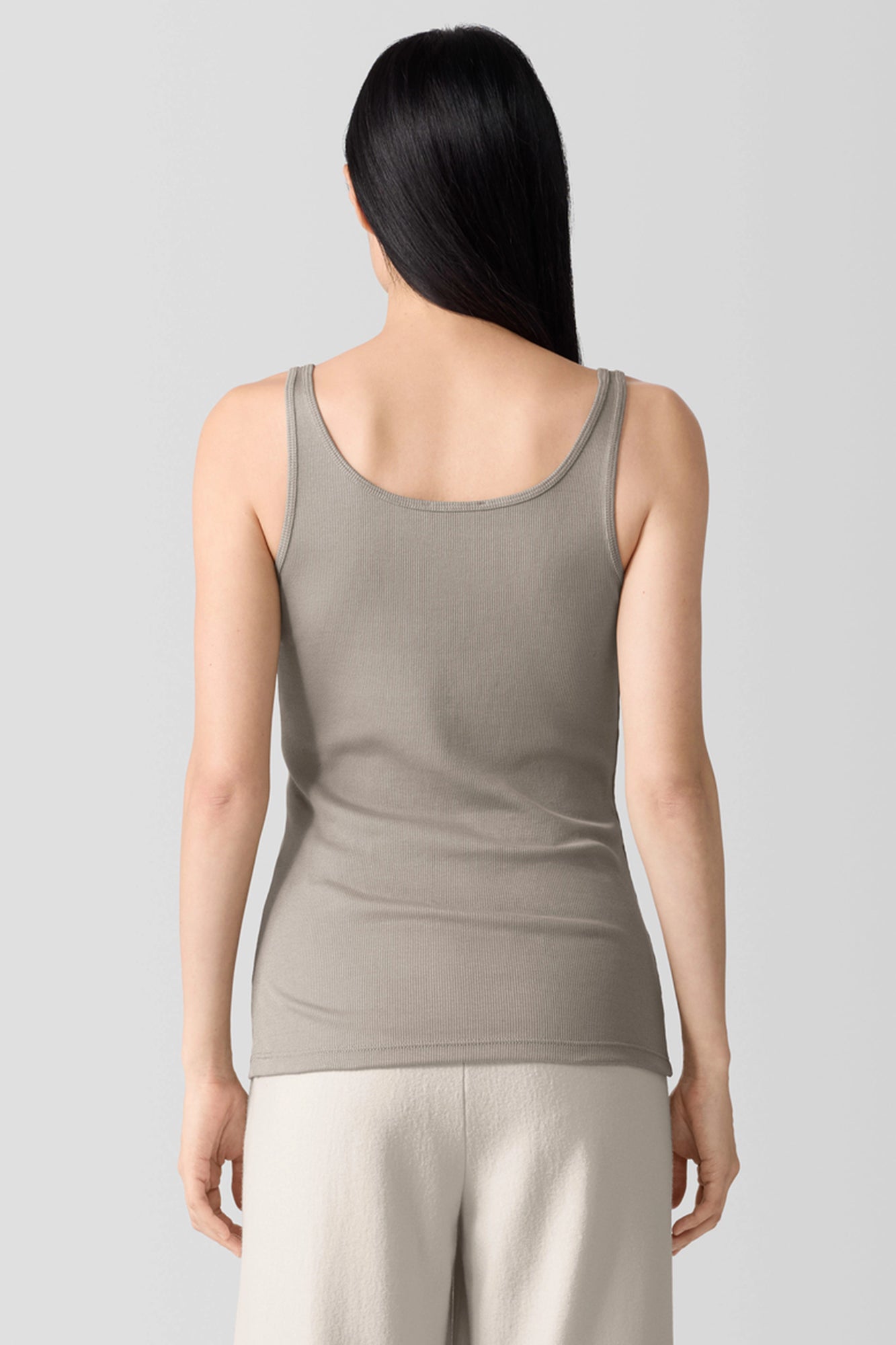 Organic Cotton Stretch Long Scoop Neck Skinny Rib Tank Dove