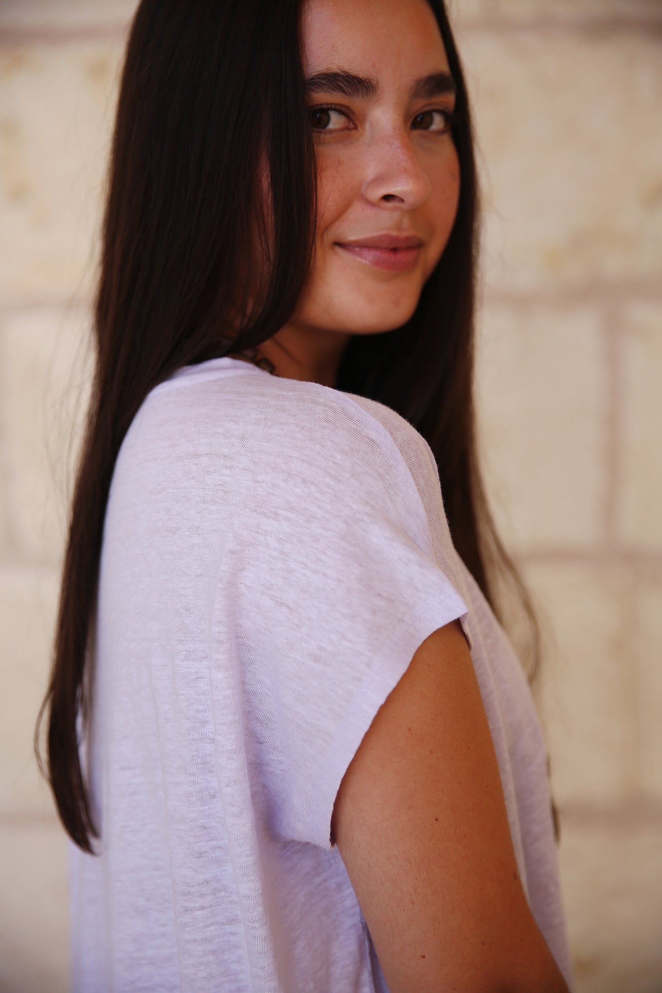 Organic Linen Jersey V Neck Tee Wisteria