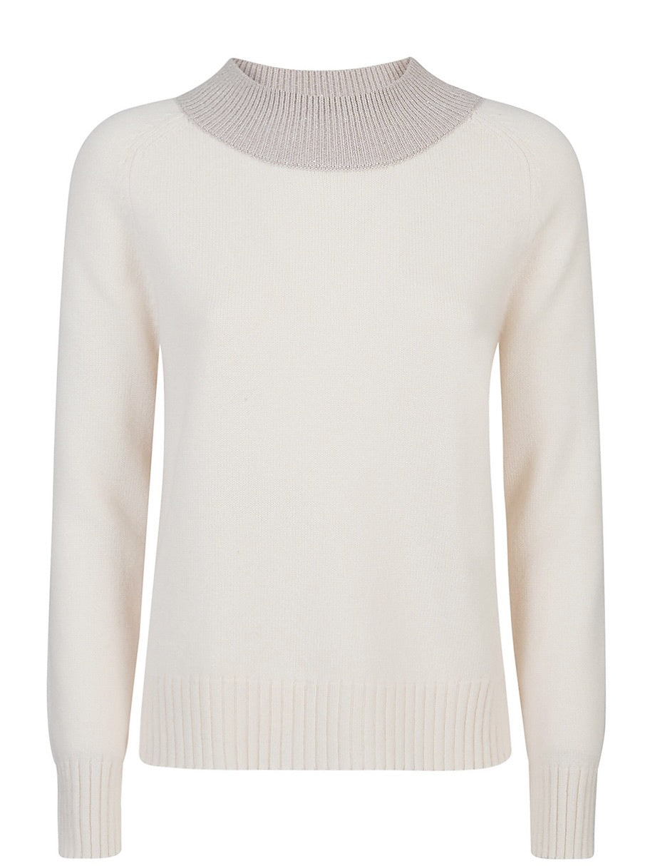Round Neck With Color Collar Detail Cashmere Sweater