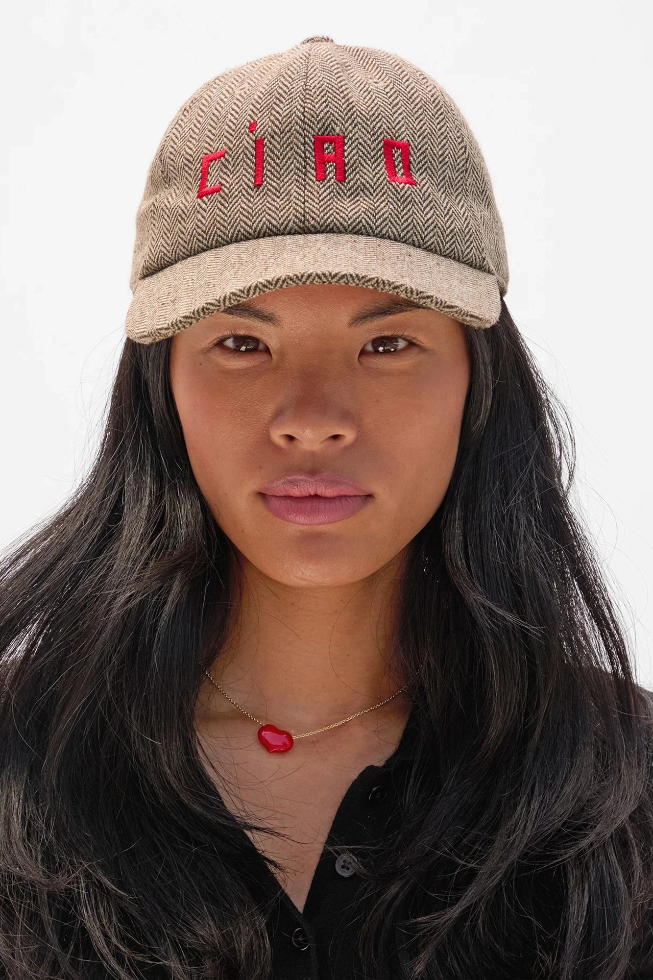 Wool Baseball Hat Taupe w/Super Red Embroidered Ciao