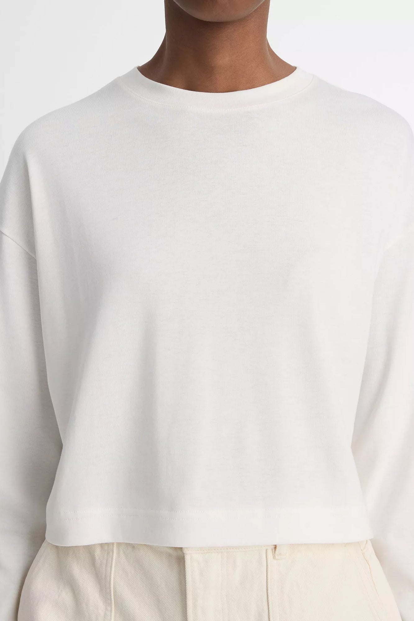 Pima Cotton Longsleeve Cropped T-Shirt Off White