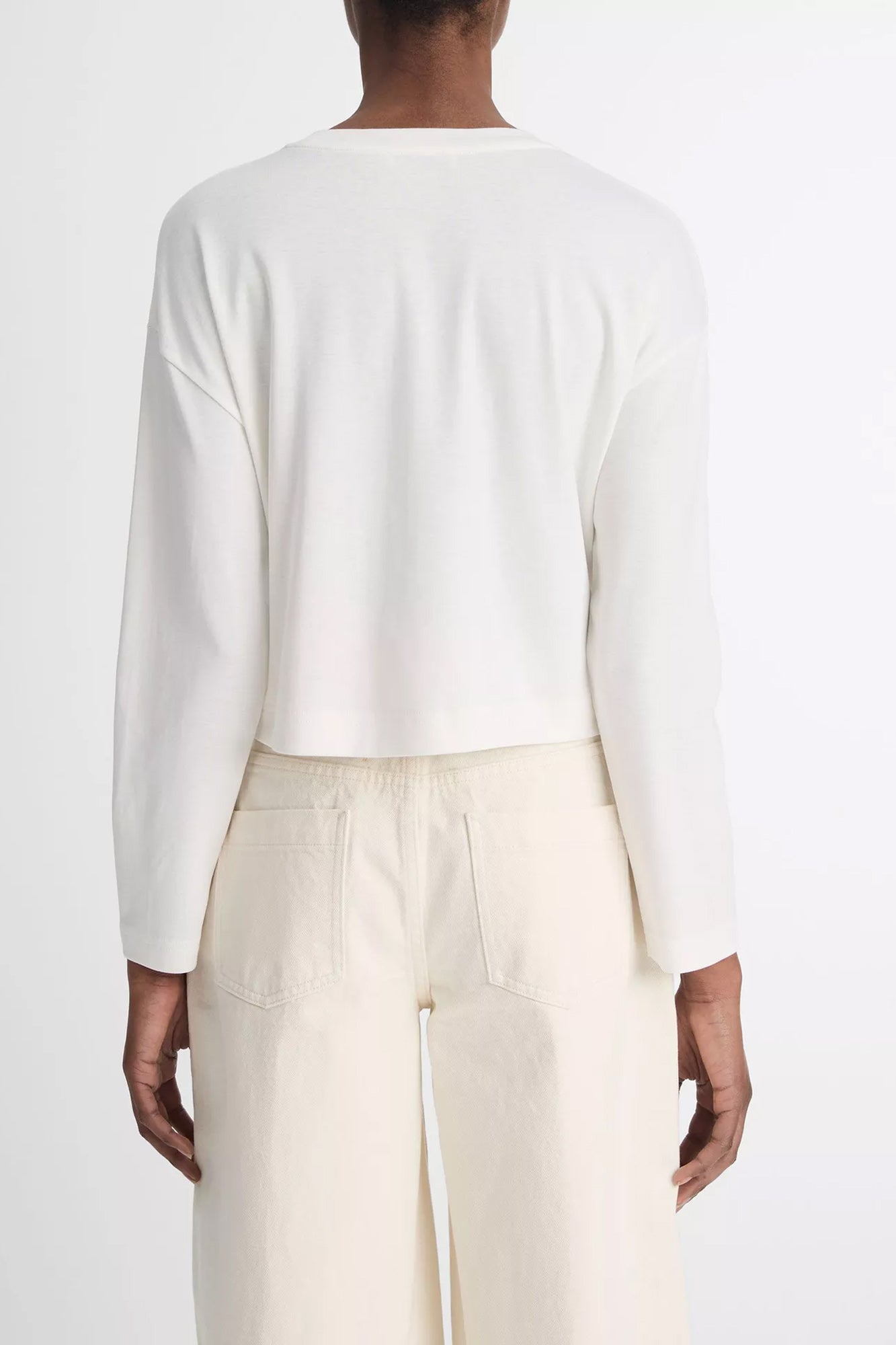 Pima Cotton Longsleeve Cropped T-Shirt Off White