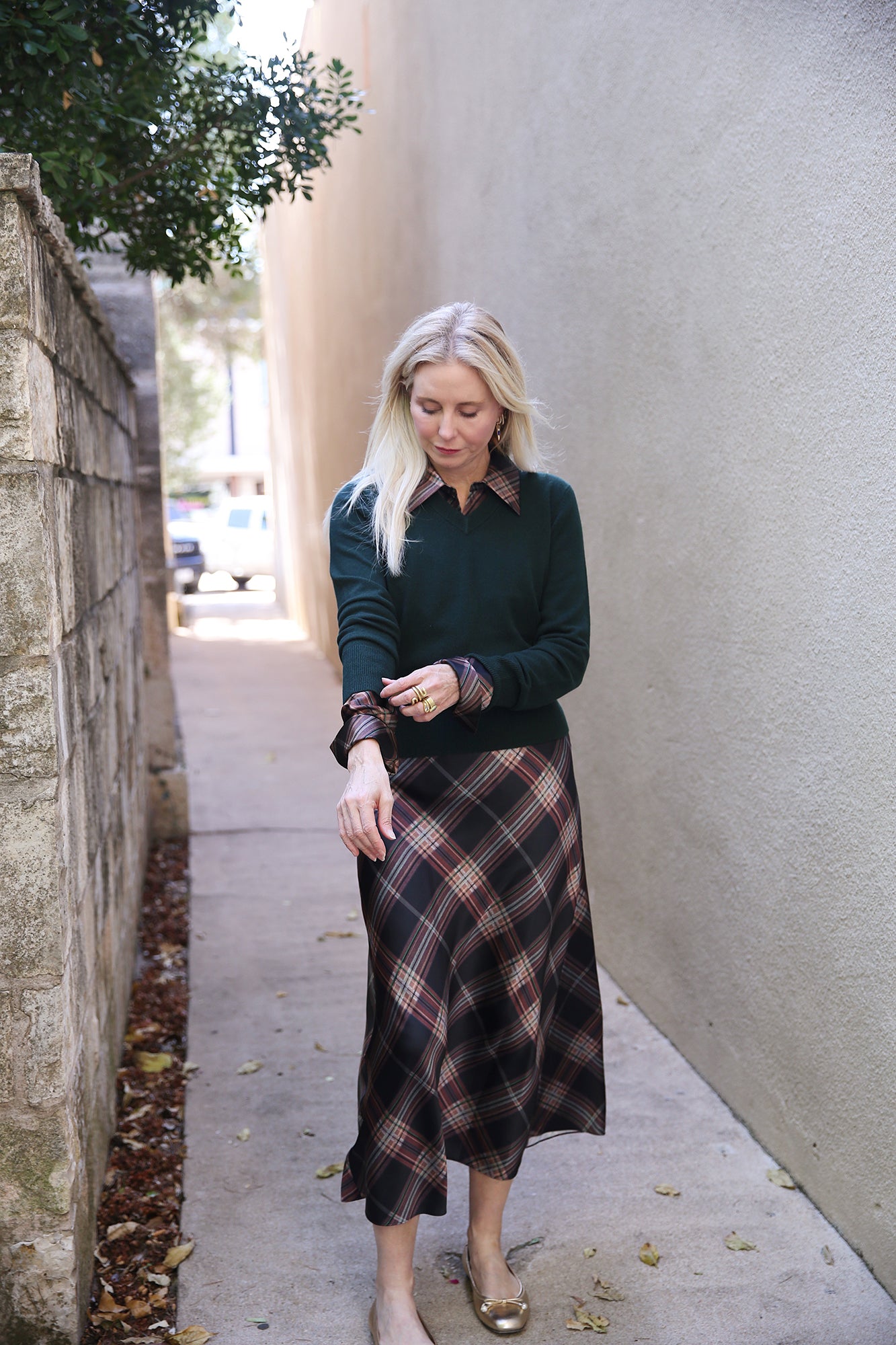 Plaid Shaped Hem Slip Skirt Vintage Petal