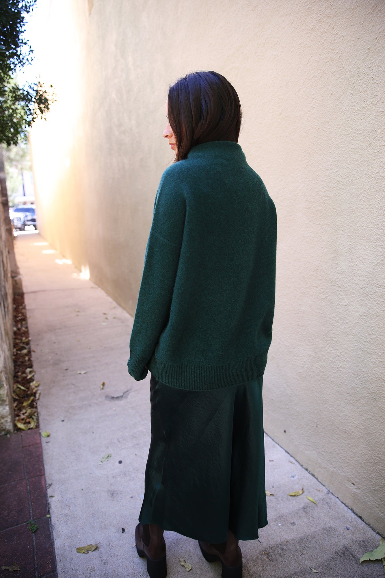 Plush Cashmere Funnel Neck Sweater Heather Jade Lake