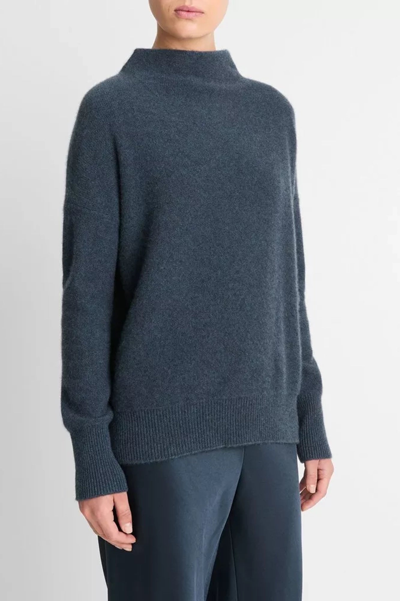 Plush Cashmere Funnel Neck Sweater Heather Tide Stone