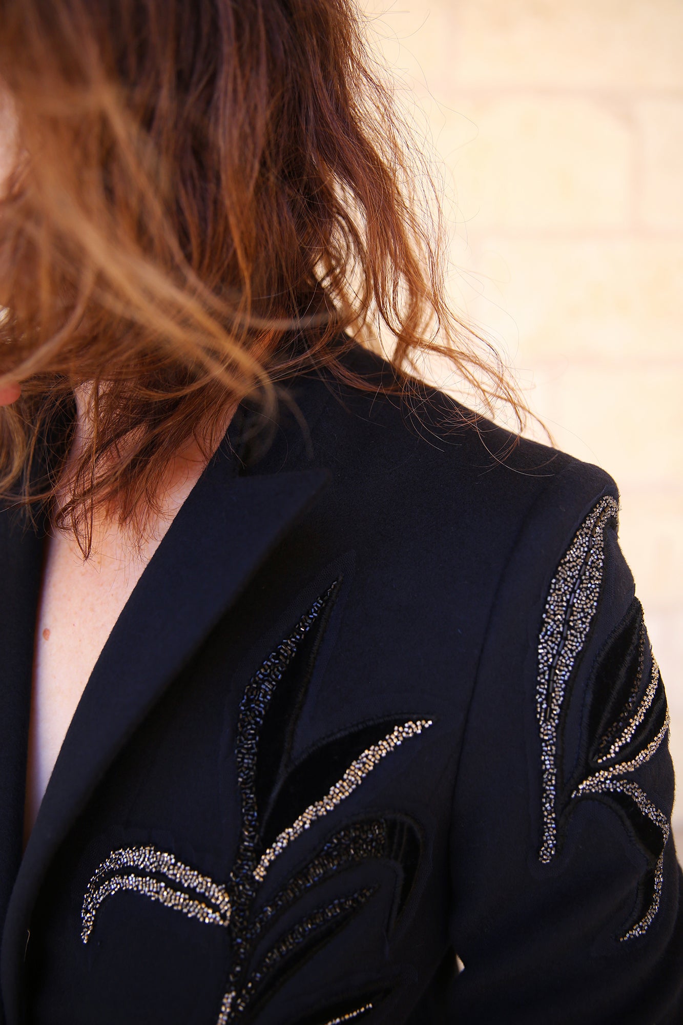 Poetry Motion Blazer With Floral Glitter Appliqué Midnight Blue