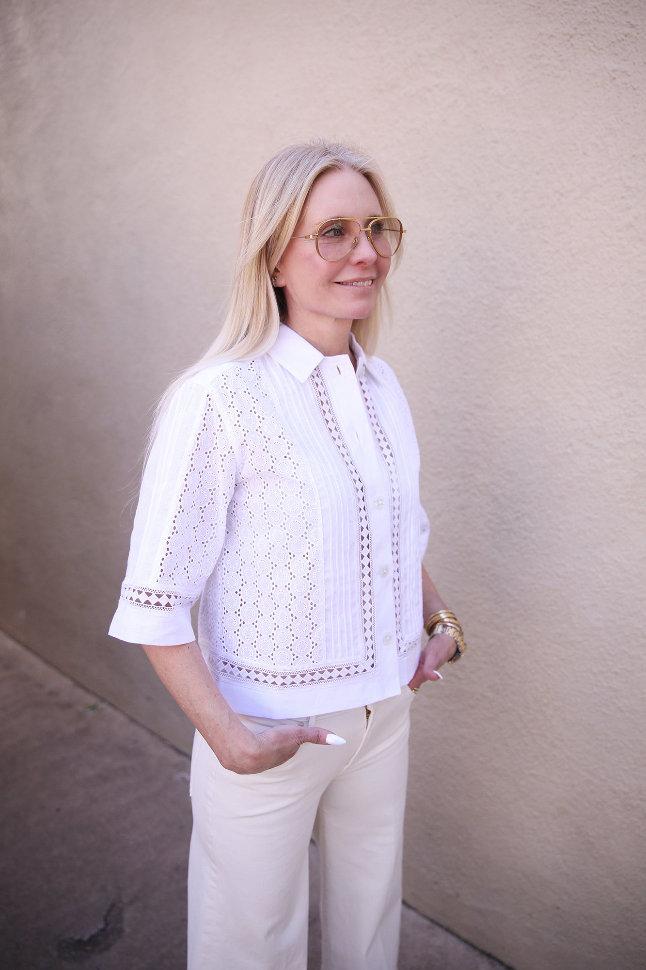 Eyelet Detail Blouse White