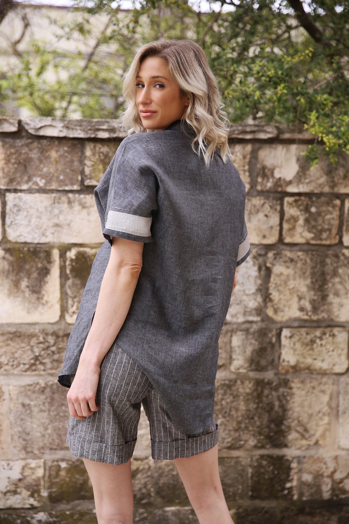 Detail On Short Sleeve Linen Button Down Shirt