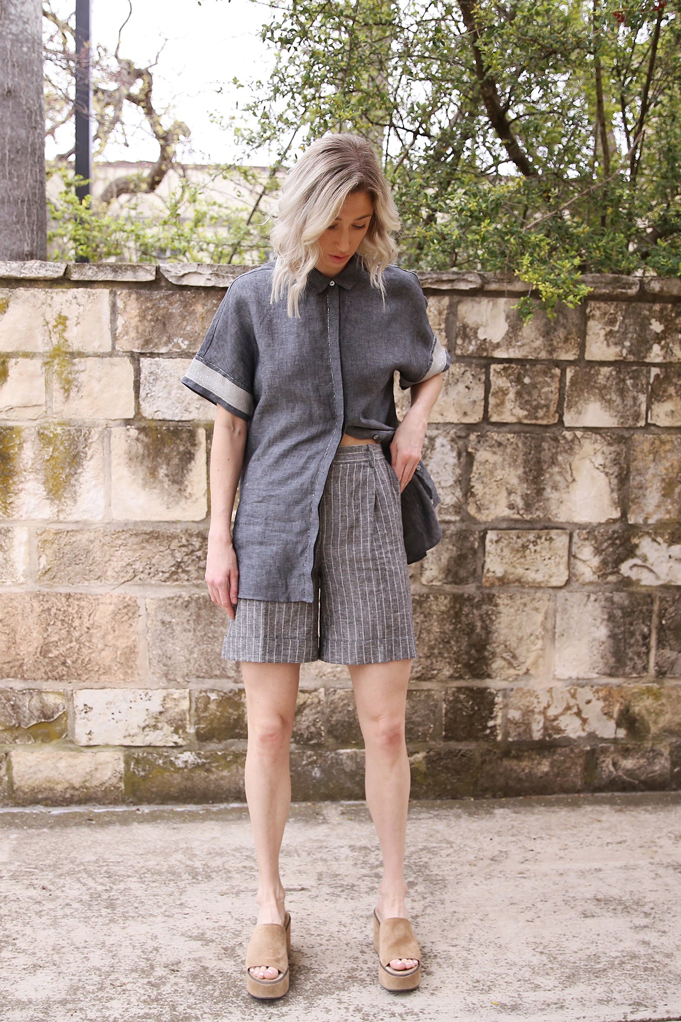 PT Shorts Pinstripe Grey/White
