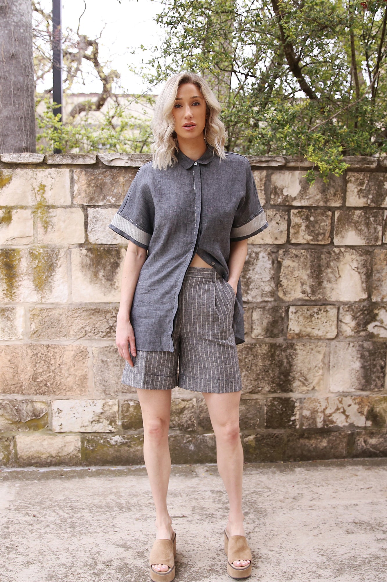 PT Shorts Pinstripe Grey/White