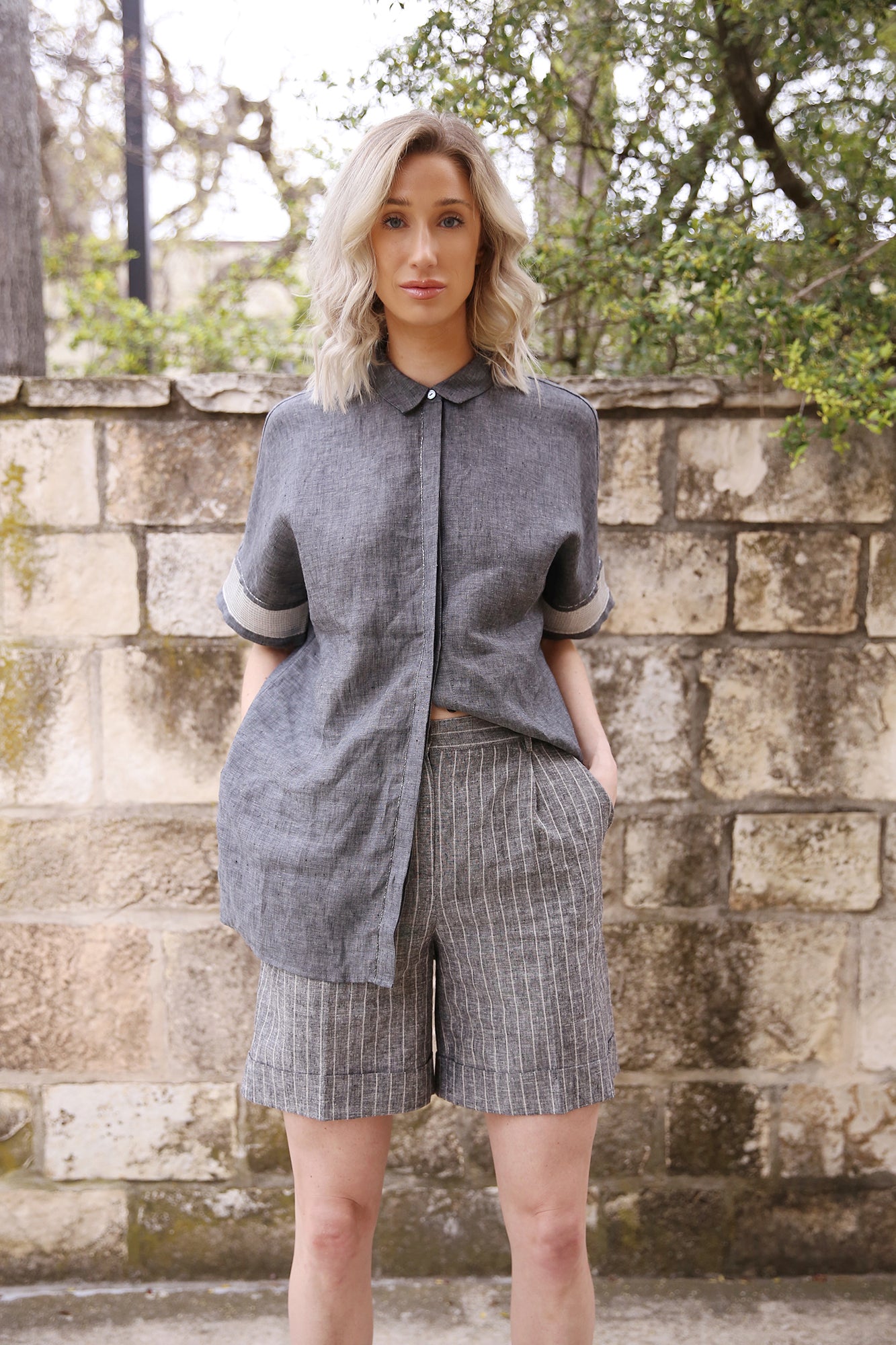 Detail On Short Sleeve Linen Button Down Shirt