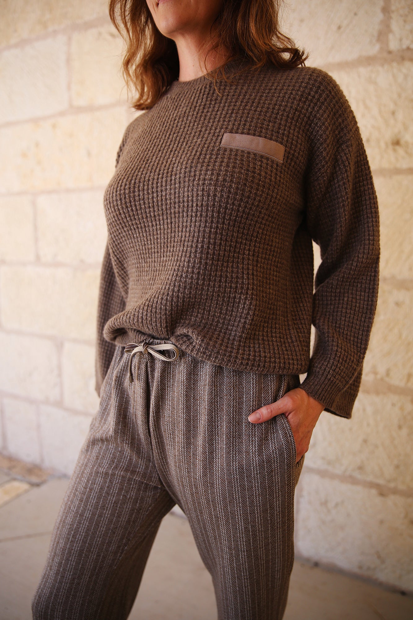 Round Neck Waffle Sweater Fango