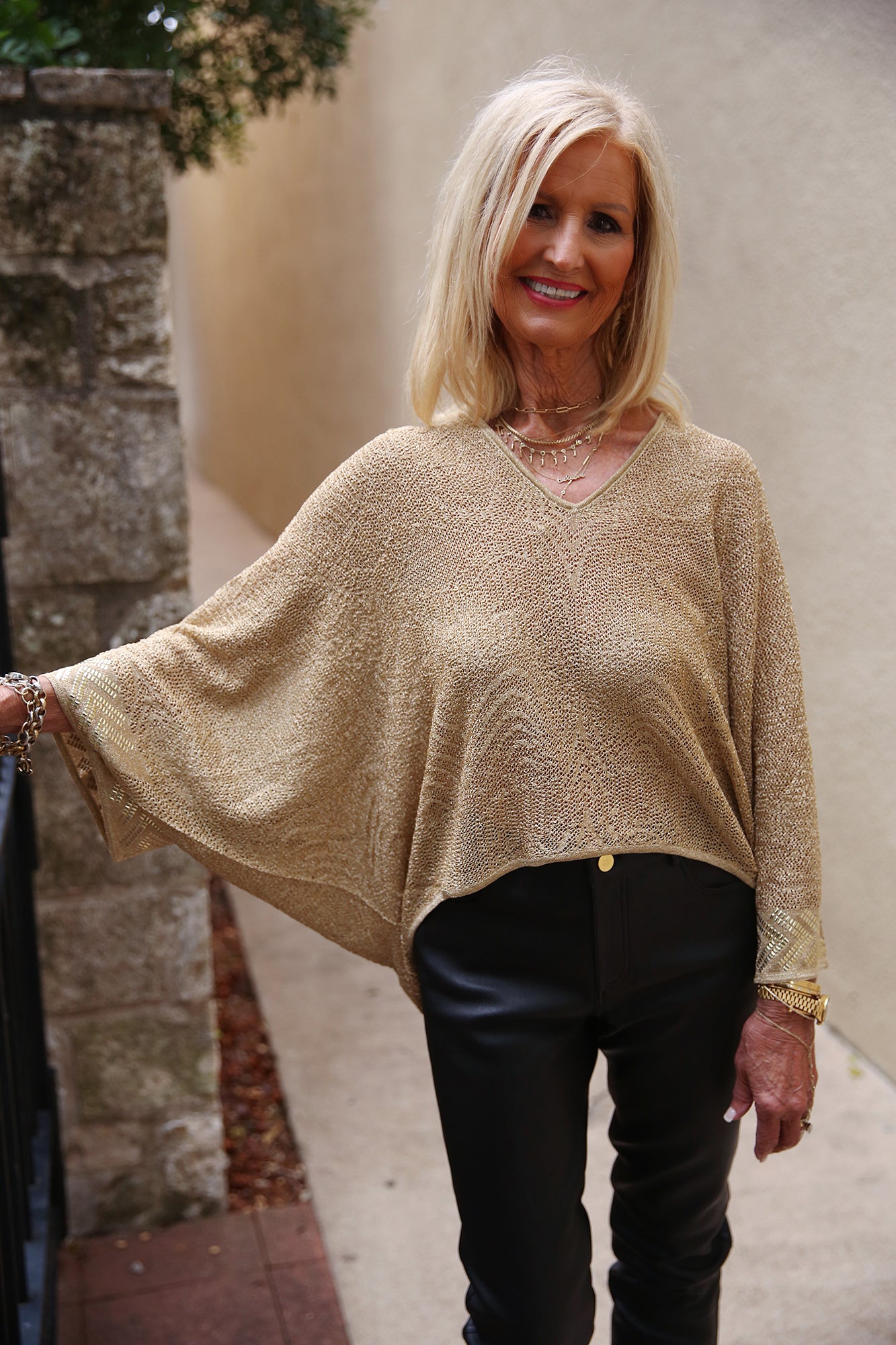 Relaxed V Neck Knit Pointelle Top Valley Of The Kings