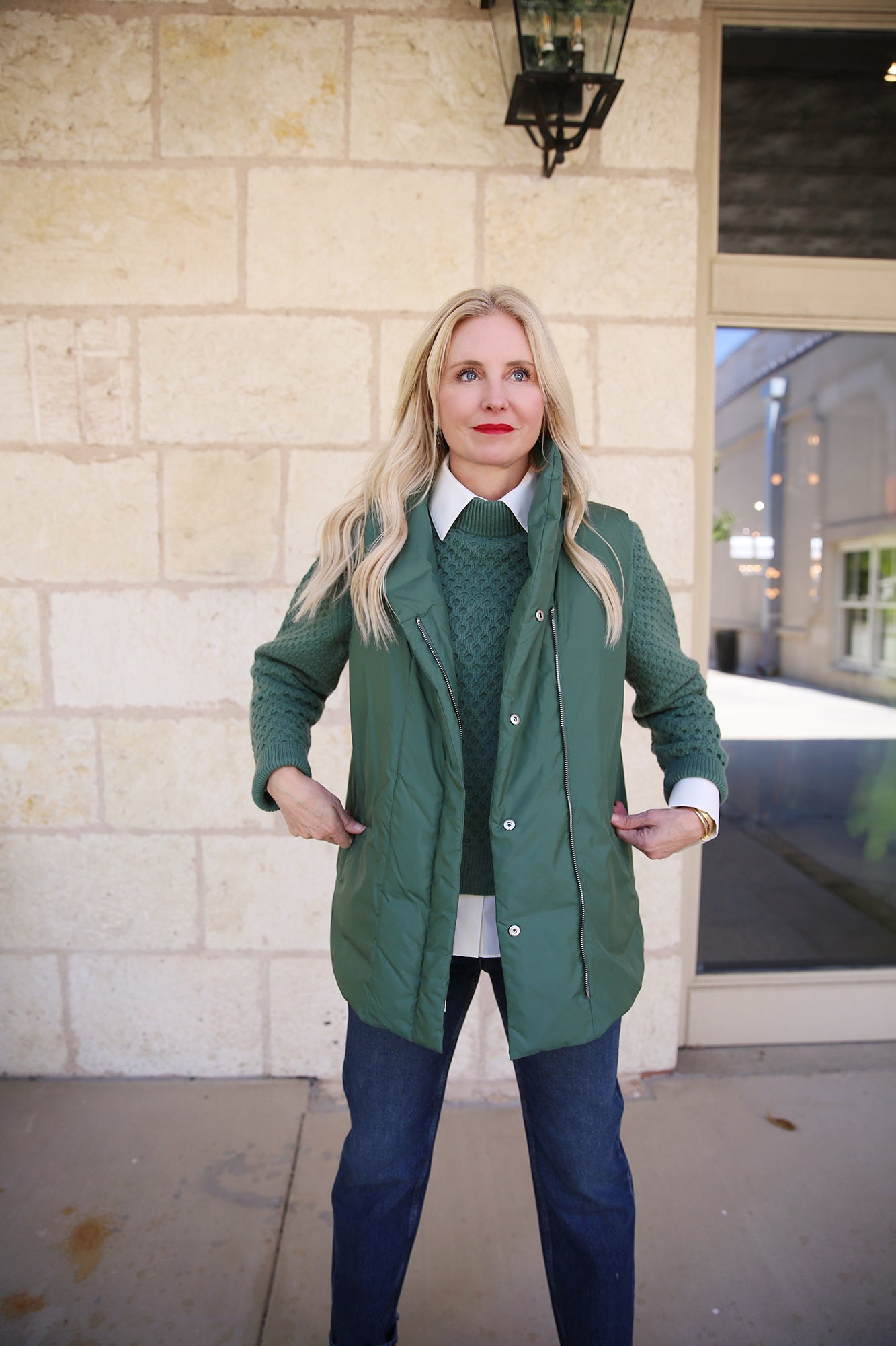 Recycled Tech Reversible Shawl Collar Down Vest Ivy Vine