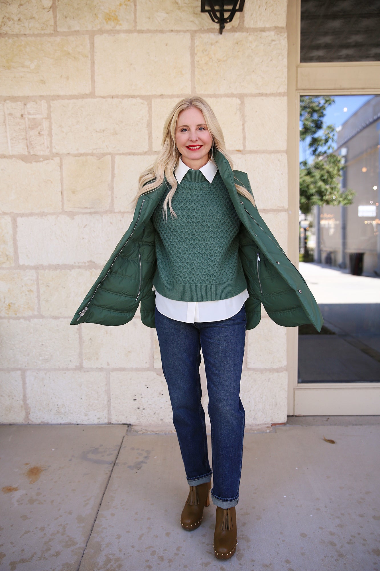Recycled Tech Reversible Shawl Collar Down Vest Ivy Vine