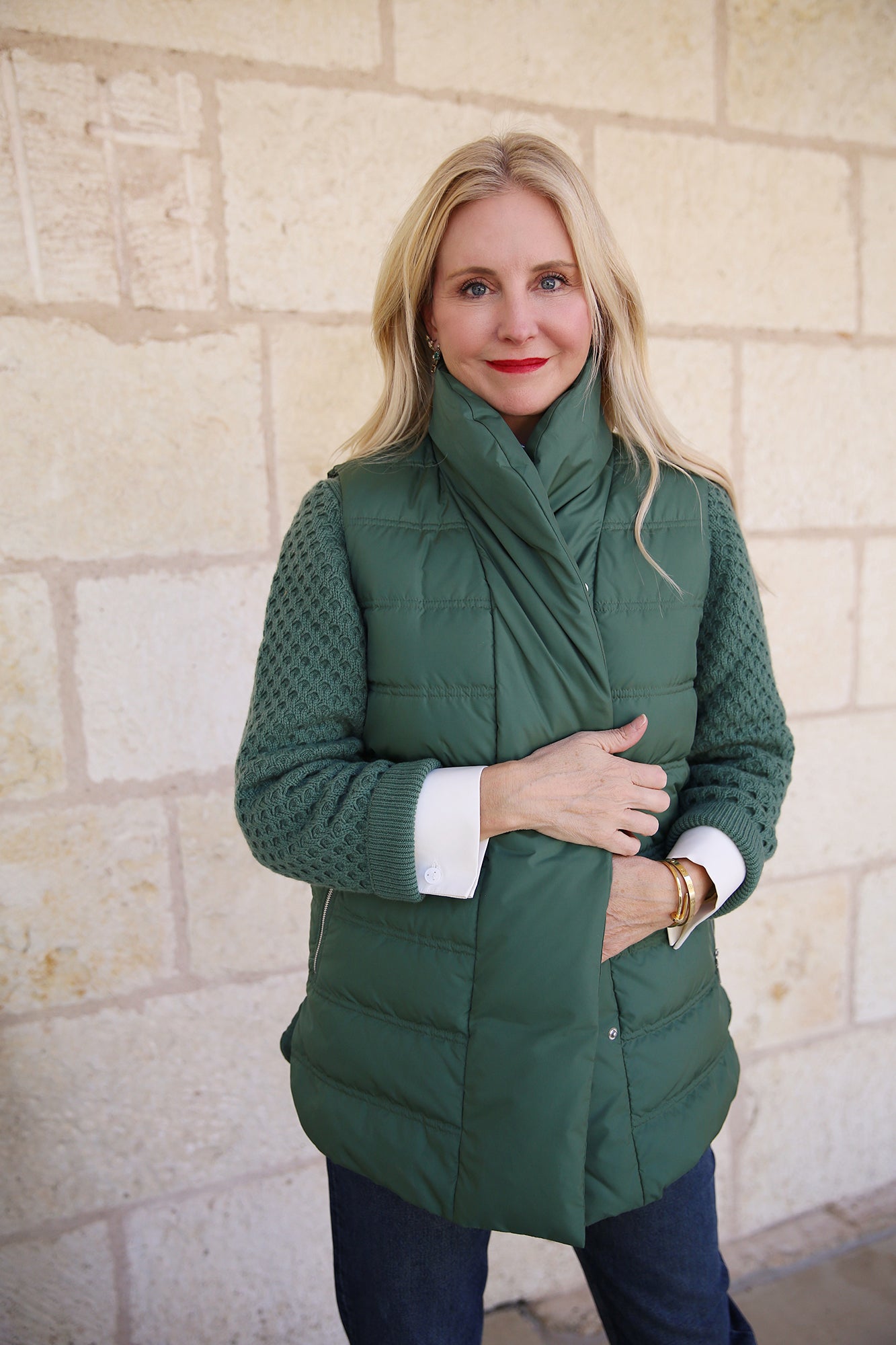 Recycled Tech Reversible Shawl Collar Down Vest Ivy Vine