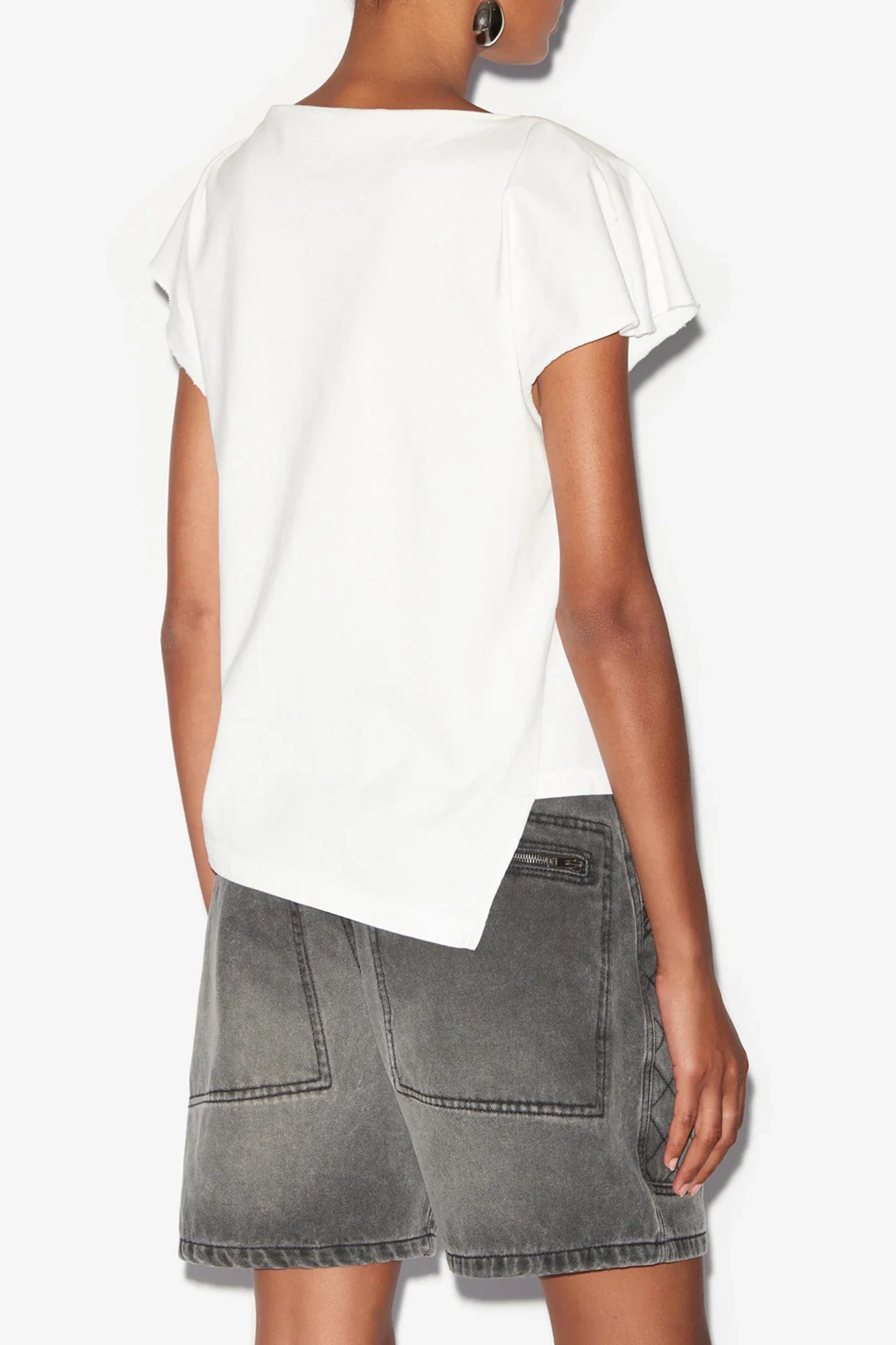 Sebani Asymmetrical Plain-Colored Cotton T-Shirt