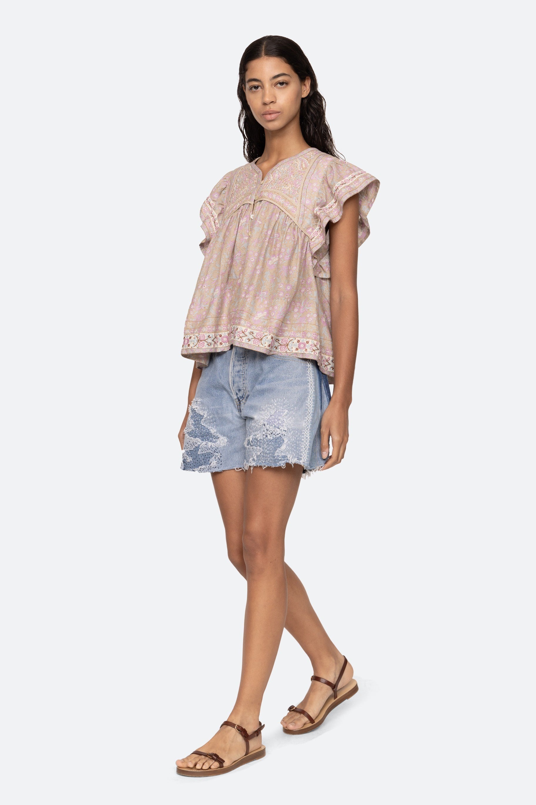 Gisela Print Flutter Sleeve Top