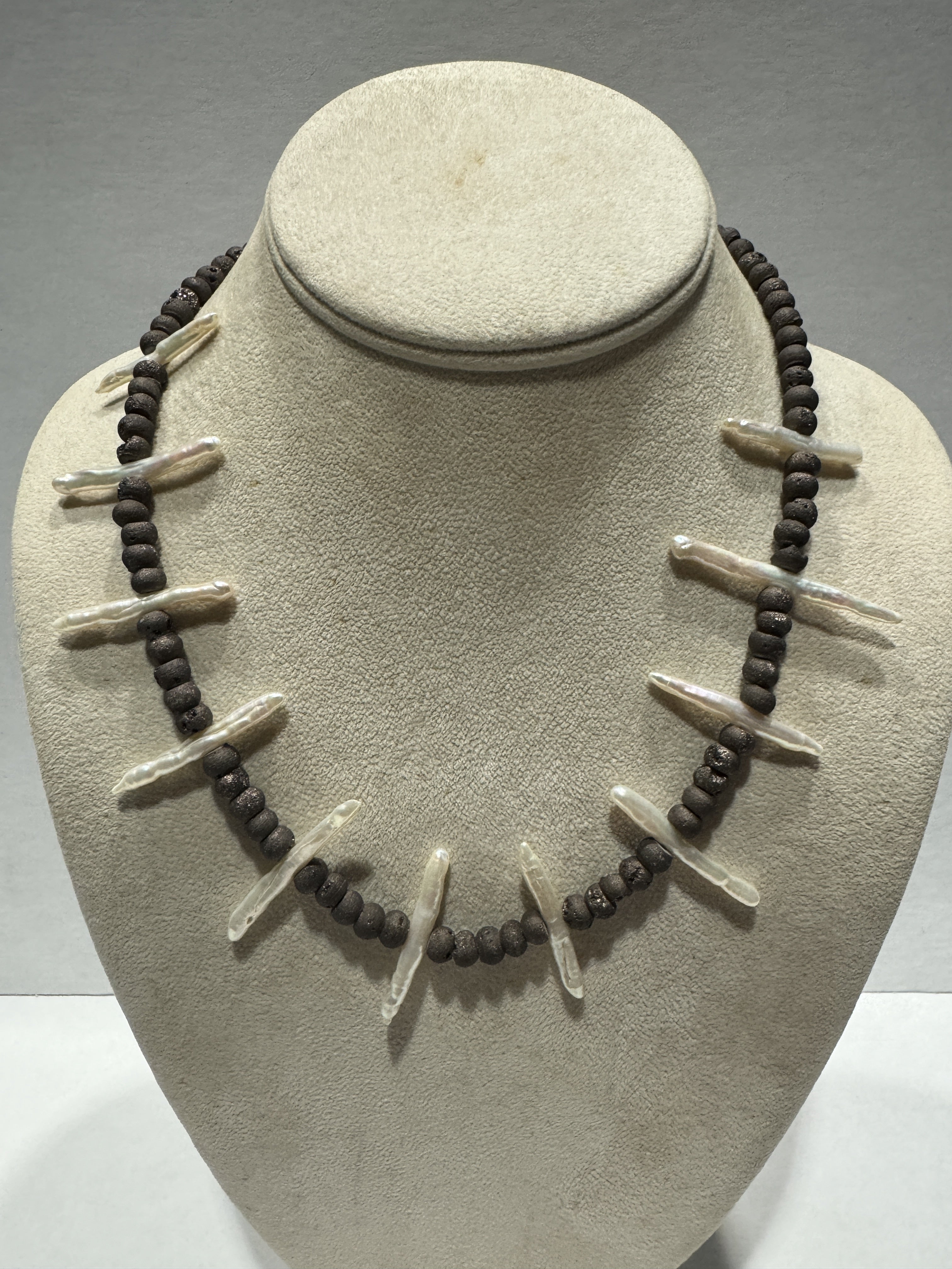 Stick Pearls And Druzy Agate Strand Necklace