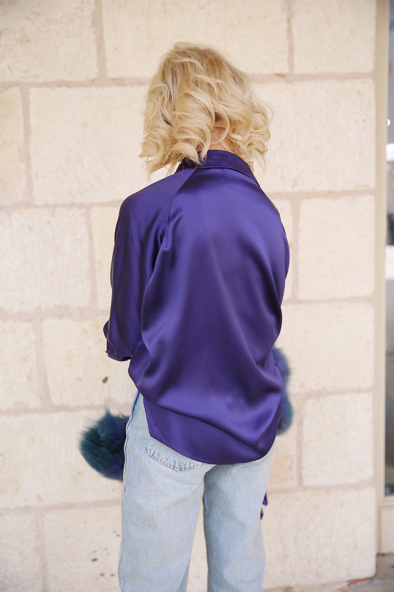 Sateen Silk Half Button Blouse