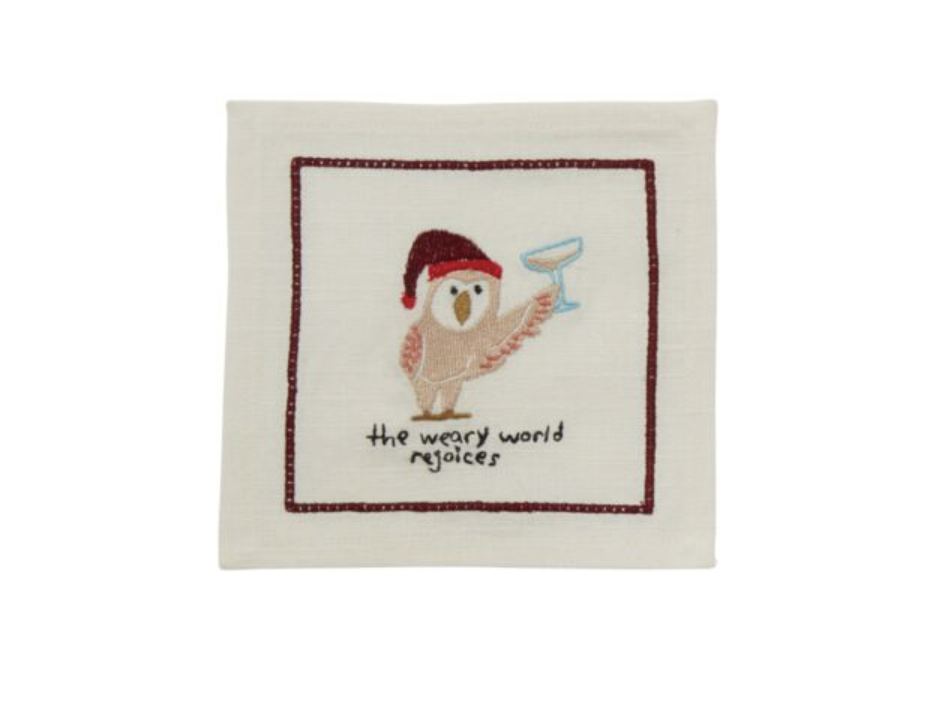 Tipsy Critters Cocktail Napkin Owl S/4