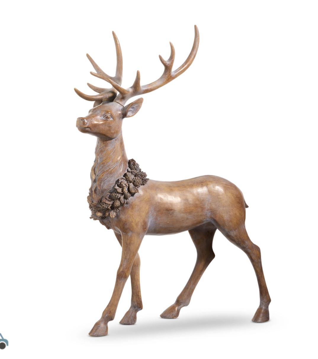 Standing Deer with Holly Wreath