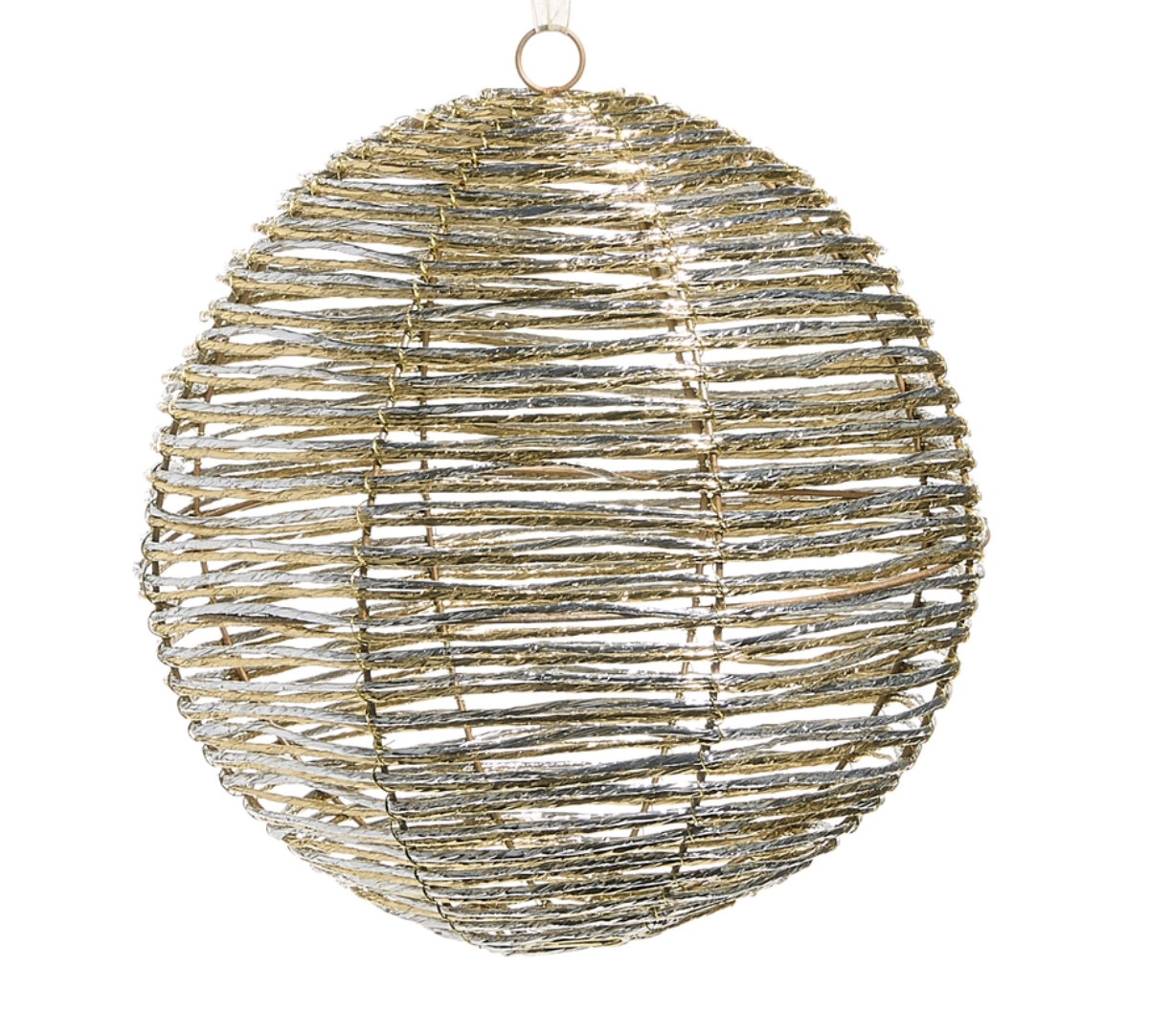 10" Silver and Gold Wrapped Ball Ornament