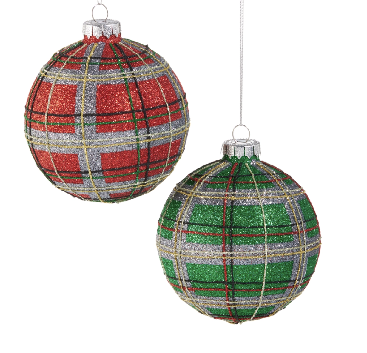 Plaid Glitter Ball Ornament