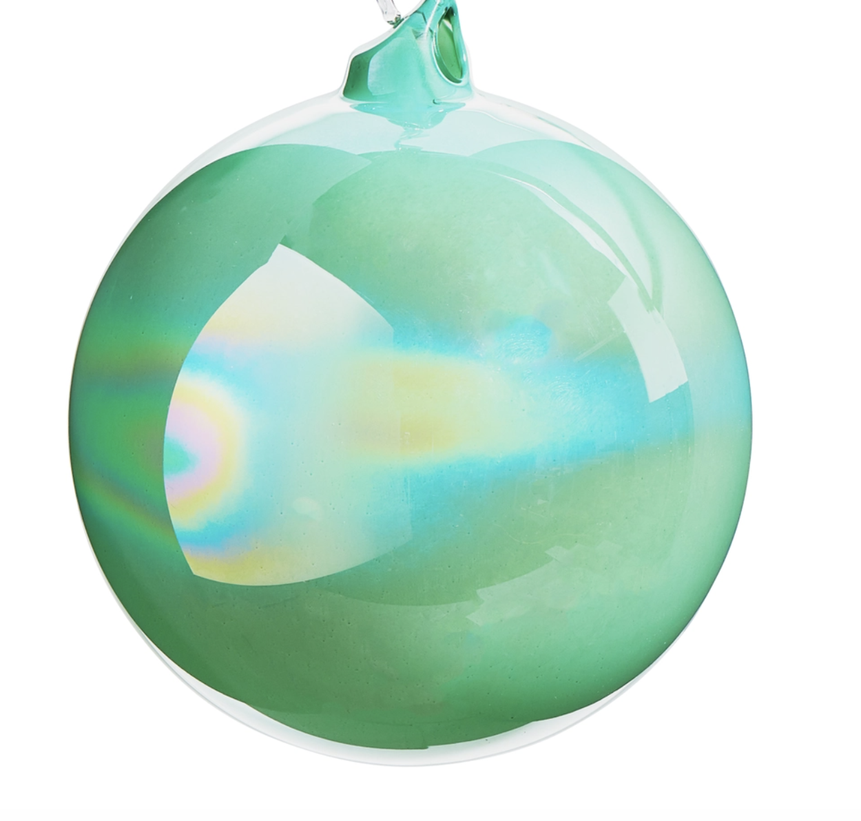 5" Green Iridescent Blown Glass Ball Ornament