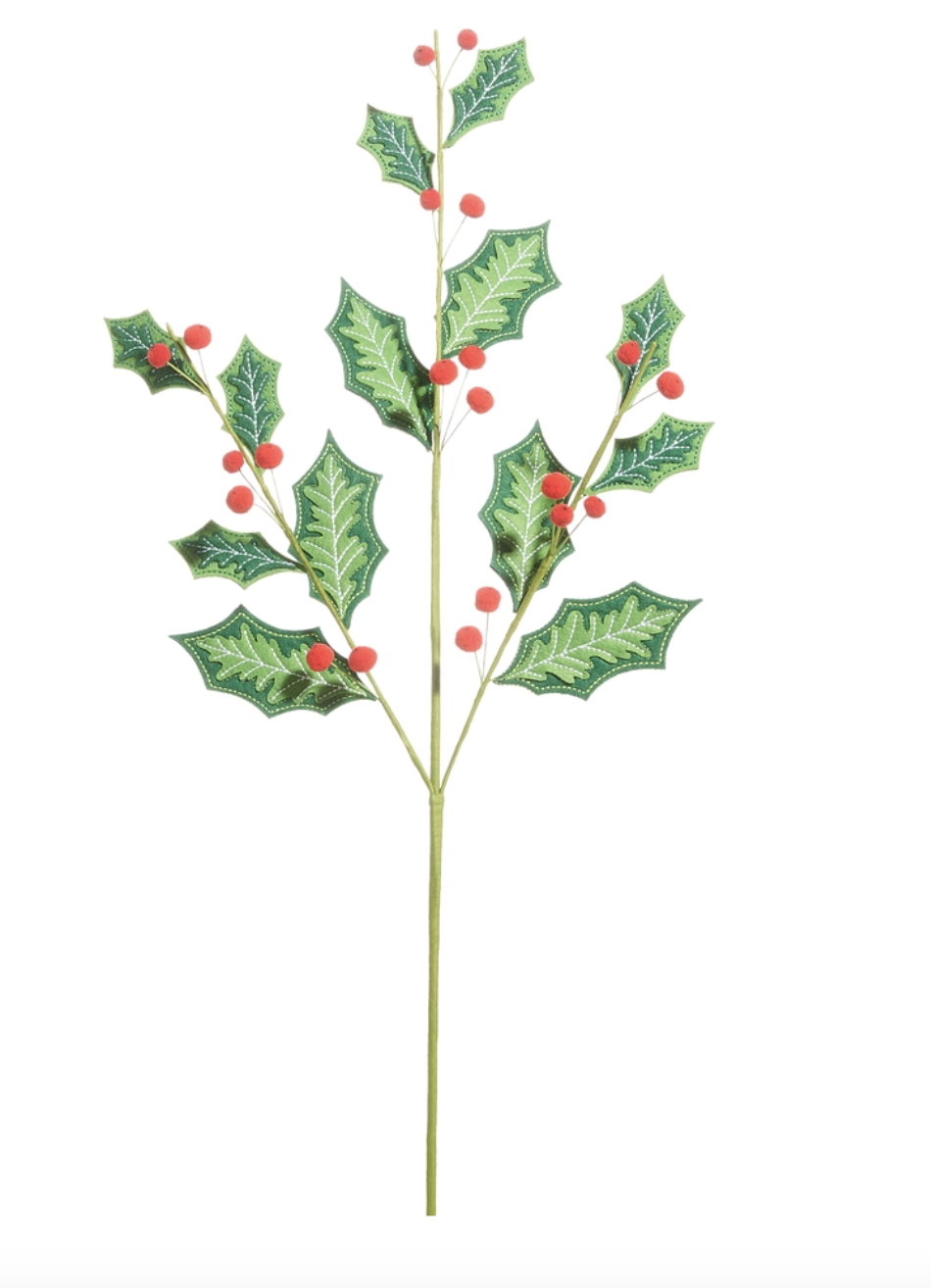 27" Holly Berry Felt Spray