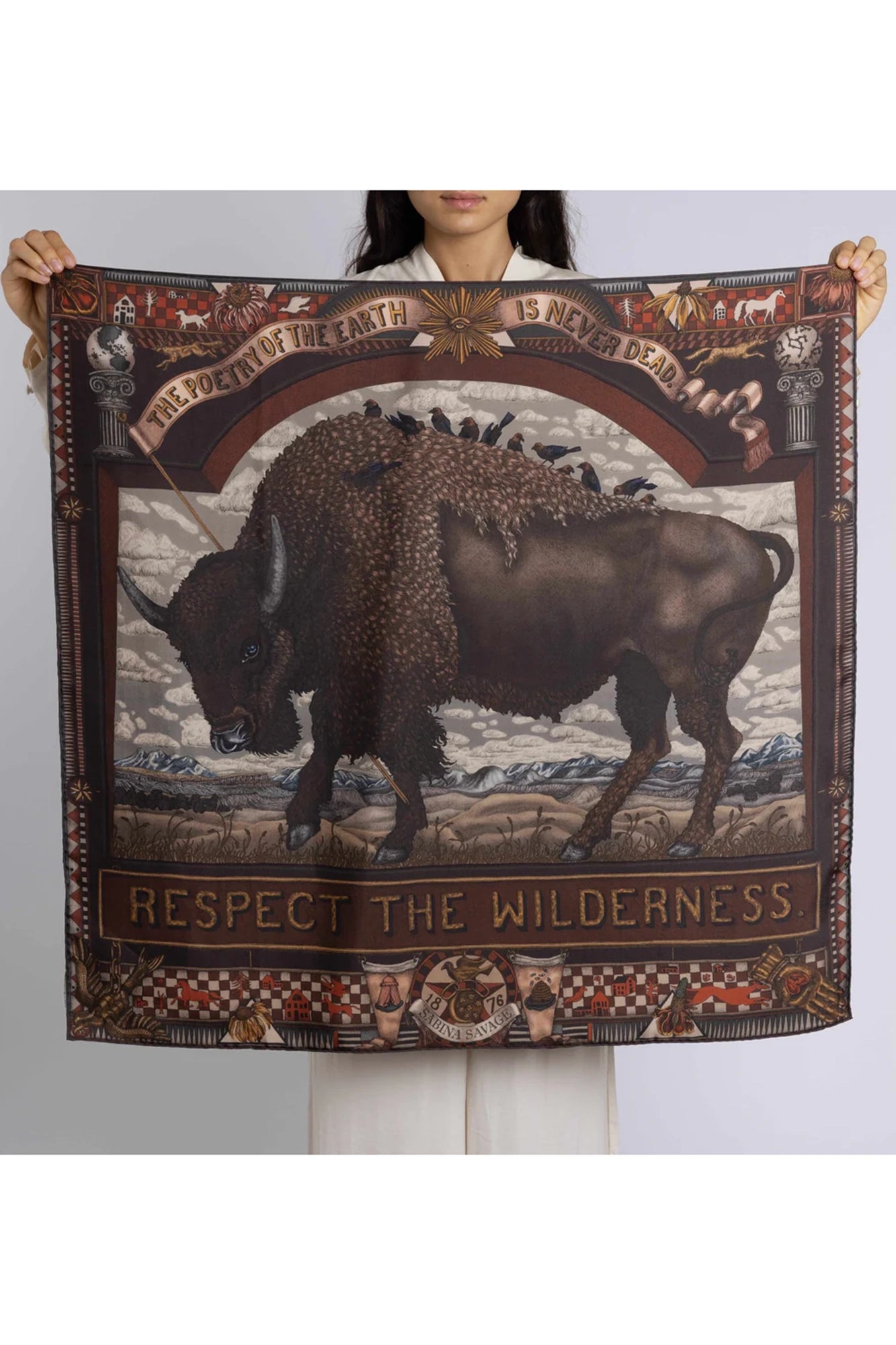 Secrets of the Bison Wild Americana Silk Twill 90cm x 90cm Square Scarf