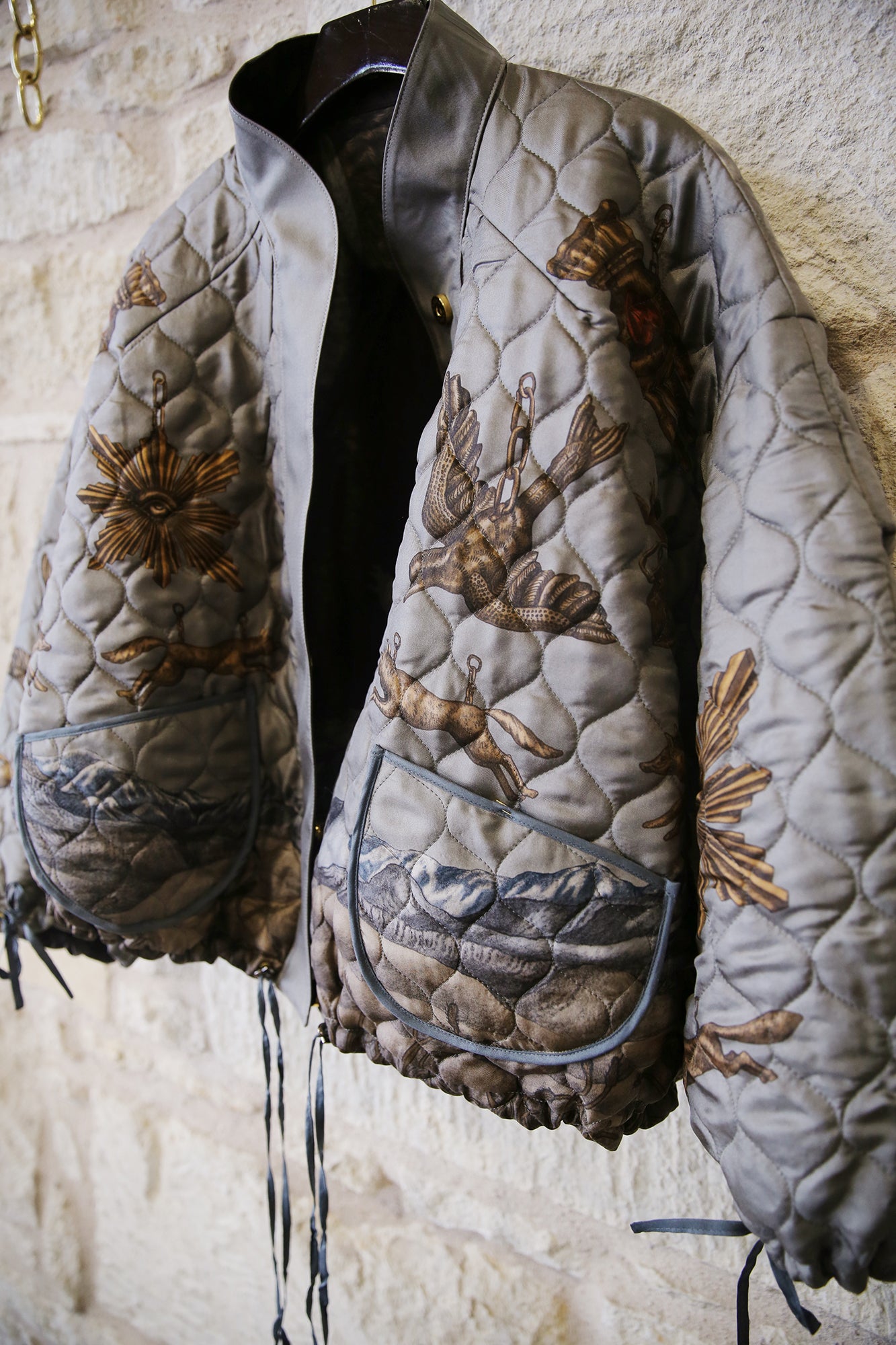 Secrets of the Bison Wild Americana 100% Silk Twill Reversible Quilted Bomber Jacket