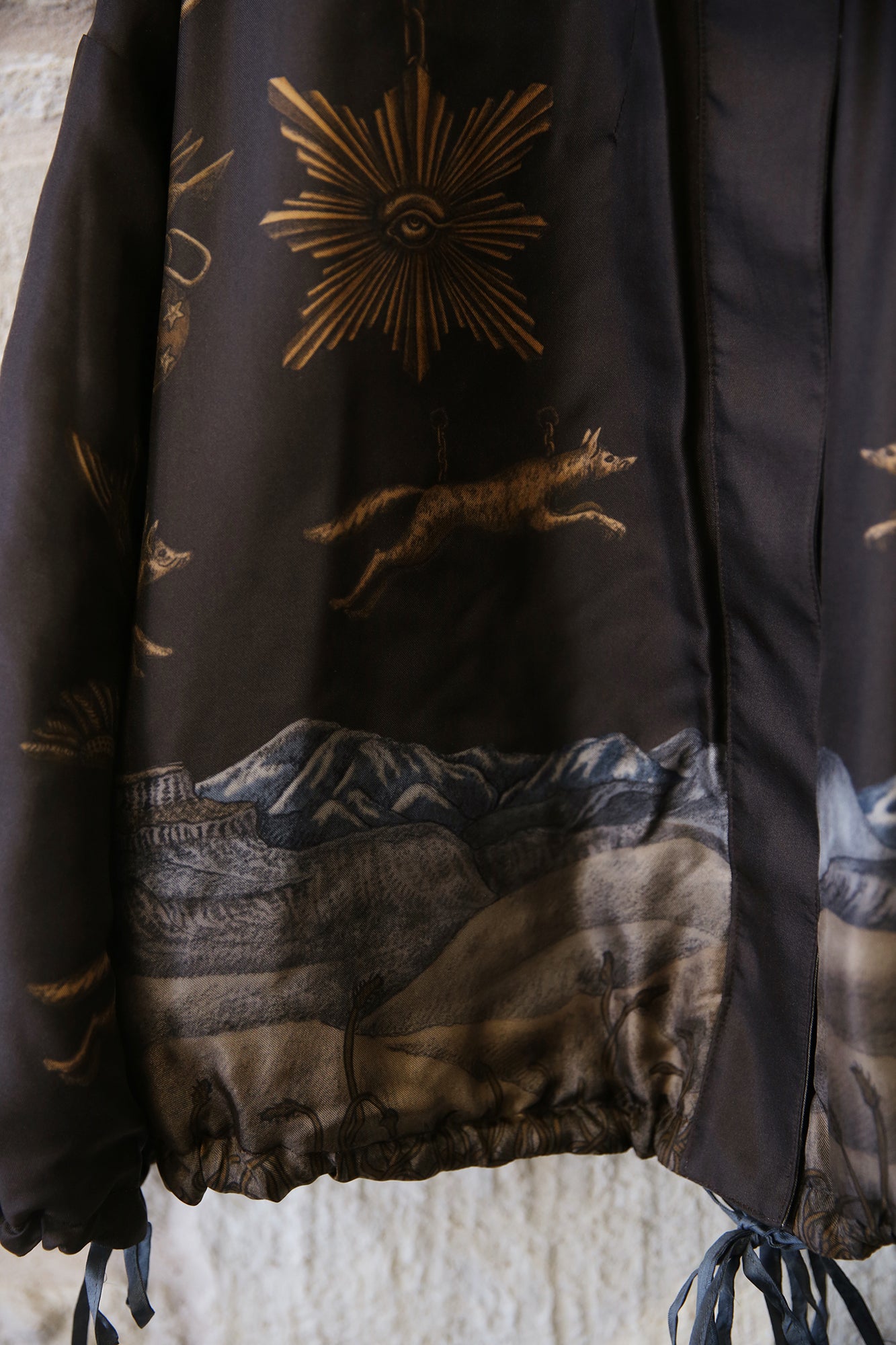 Secrets of the Bison Wild Americana 100% Silk Twill Reversible Quilted Bomber Jacket