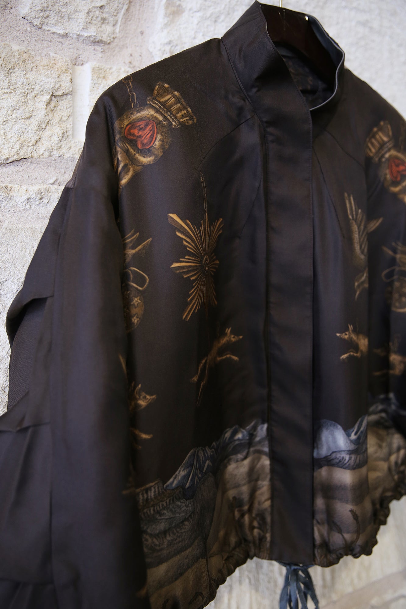 Secrets of the Bison Wild Americana 100% Silk Twill Reversible Quilted Bomber Jacket