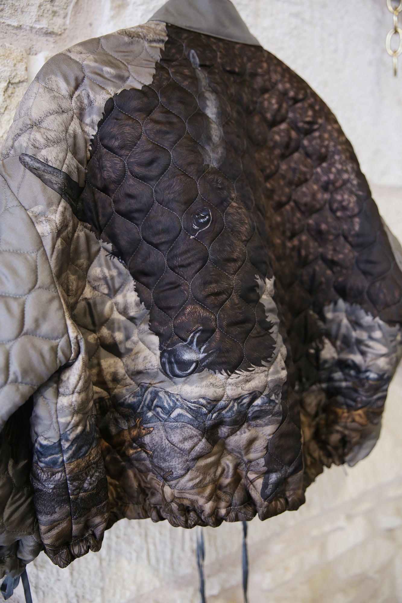 Secrets of the Bison Wild Americana 100% Silk Twill Reversible Quilted Bomber Jacket