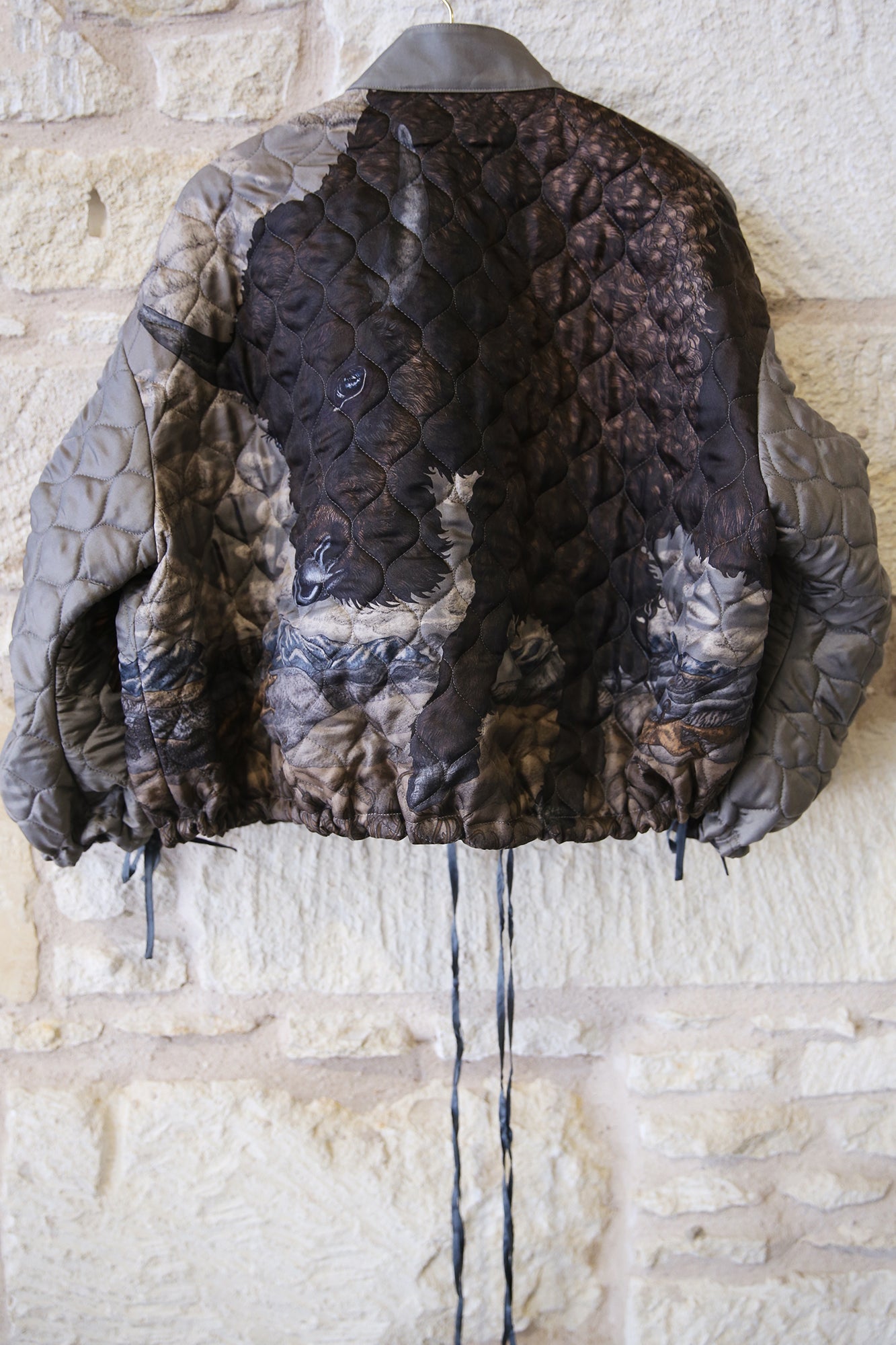 Secrets of the Bison Wild Americana 100% Silk Twill Reversible Quilted Bomber Jacket