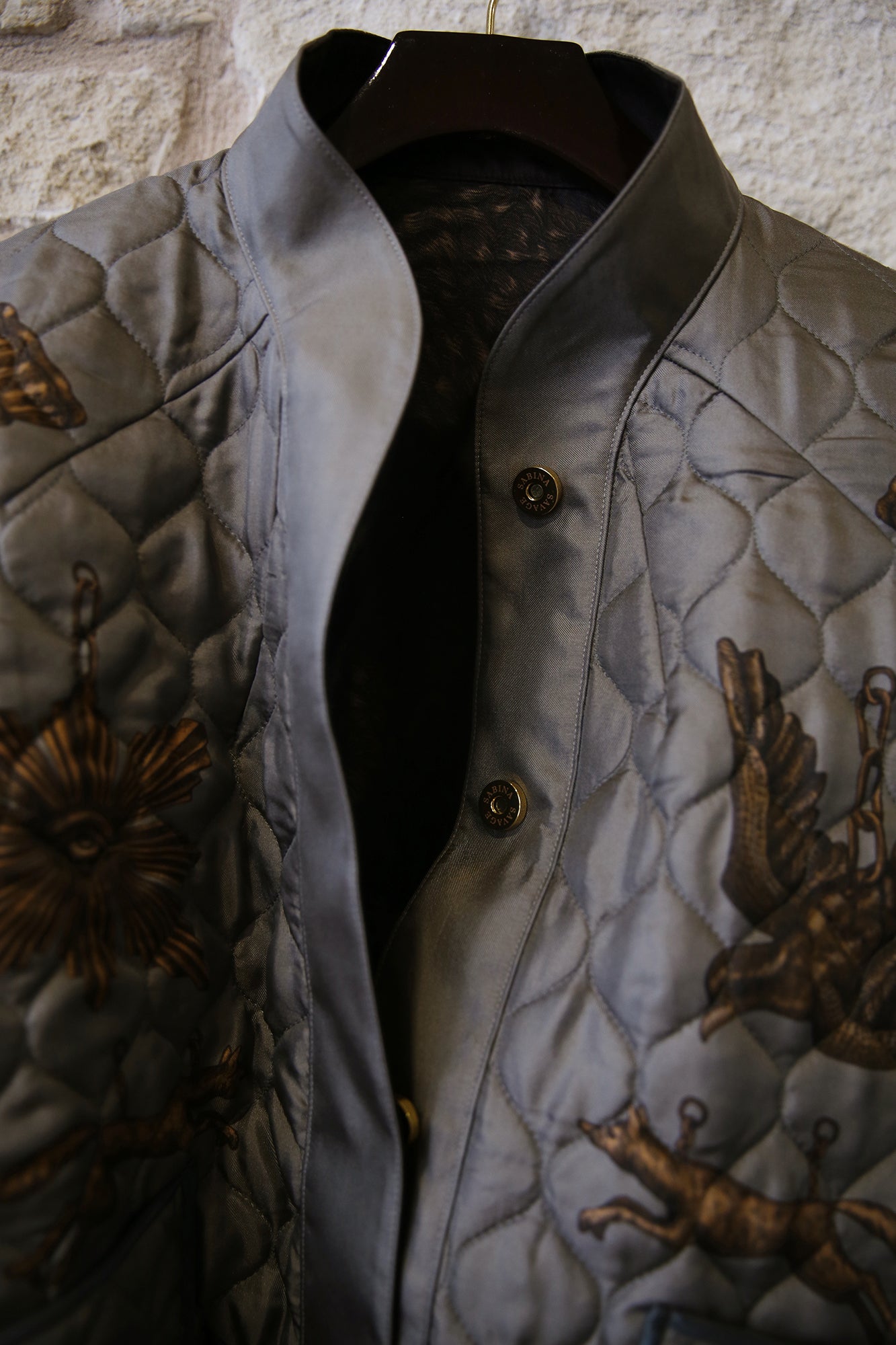 Secrets of the Bison Wild Americana 100% Silk Twill Reversible Quilted Bomber Jacket