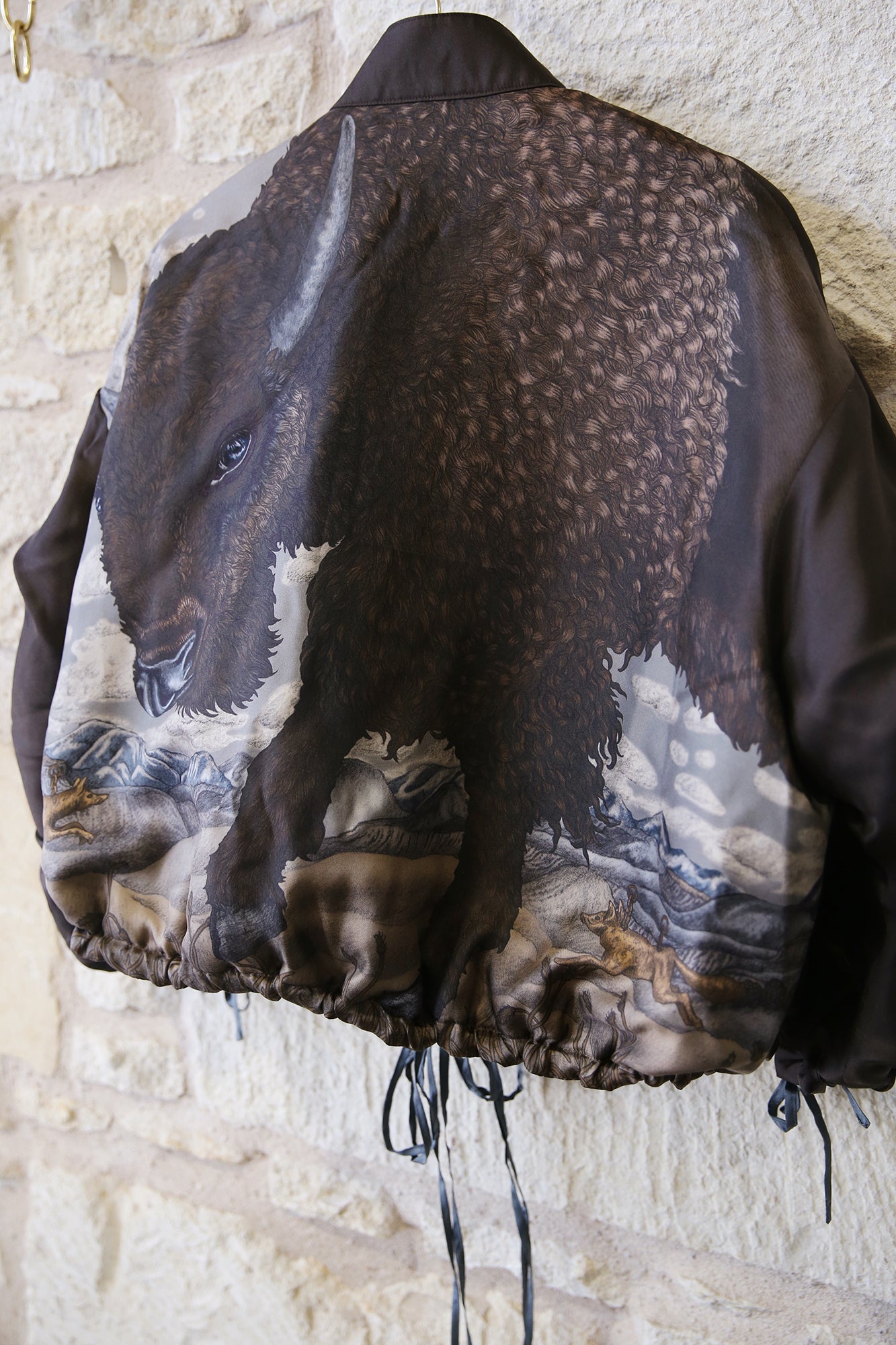 Secrets of the Bison Wild Americana 100% Silk Twill Reversible Quilted Bomber Jacket