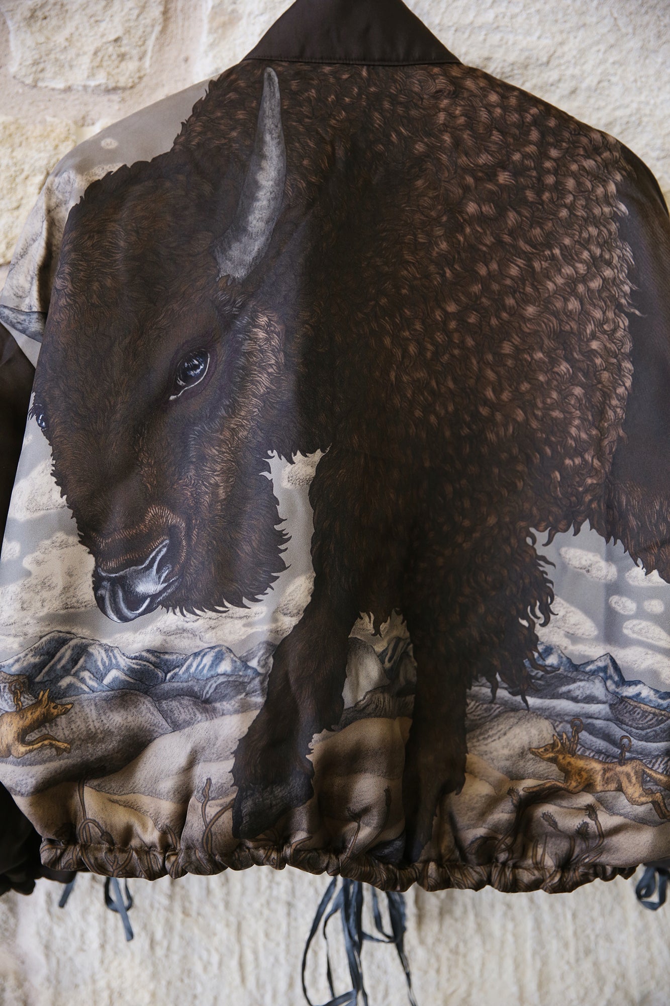 Secrets of the Bison Wild Americana 100% Silk Twill Reversible Quilted Bomber Jacket