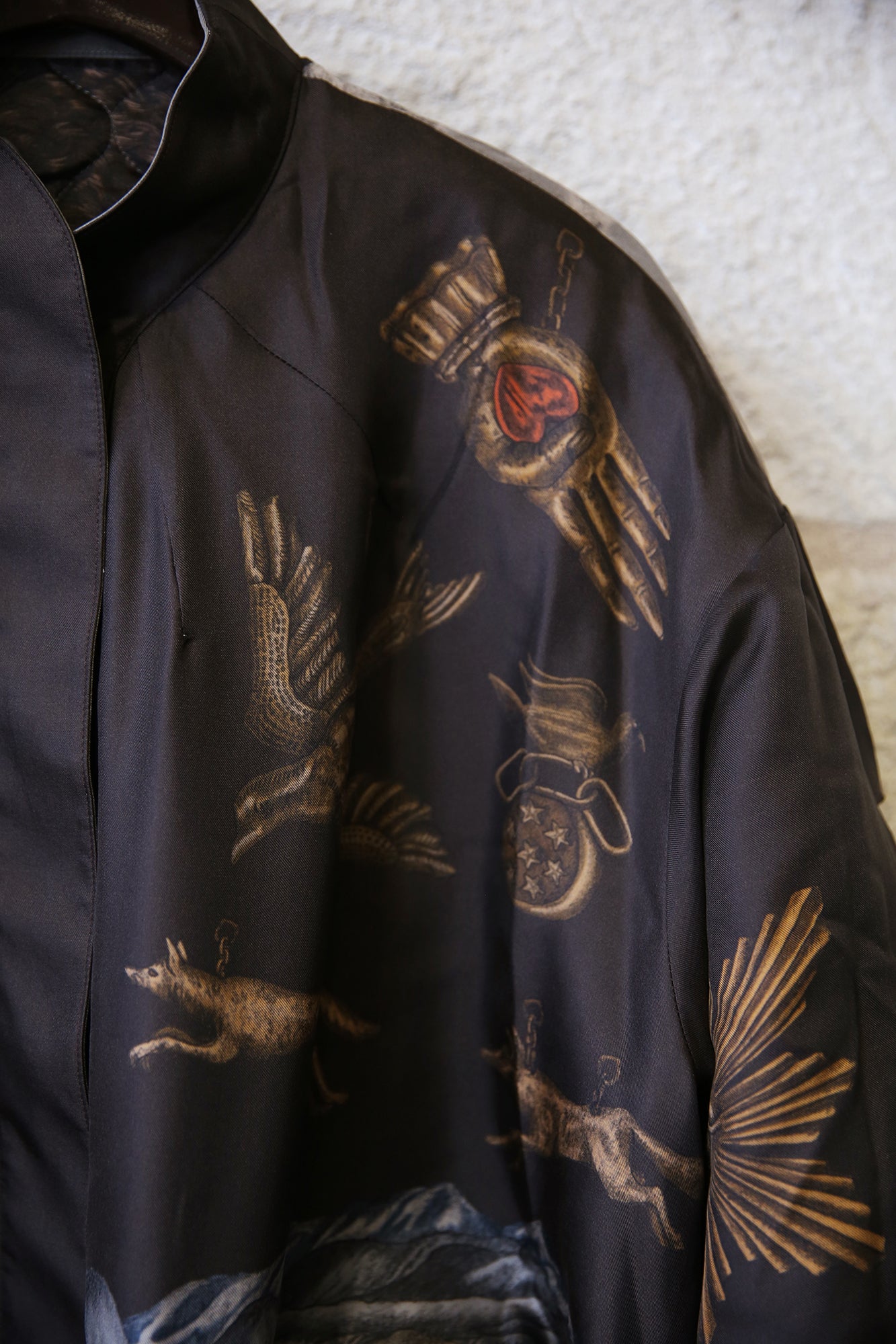 Secrets of the Bison Wild Americana 100% Silk Twill Reversible Quilted Bomber Jacket