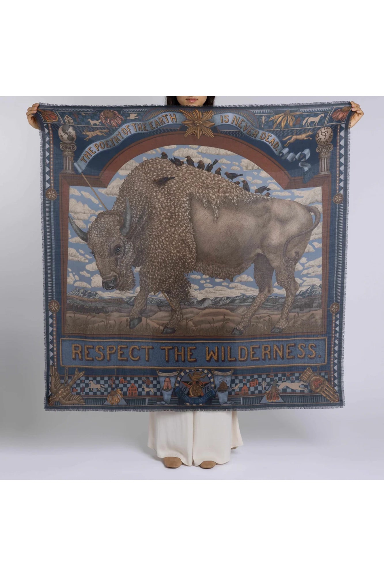 Secrets of the Bison Wild Americana Wool Silk 135cm x 135cm Square Scarf