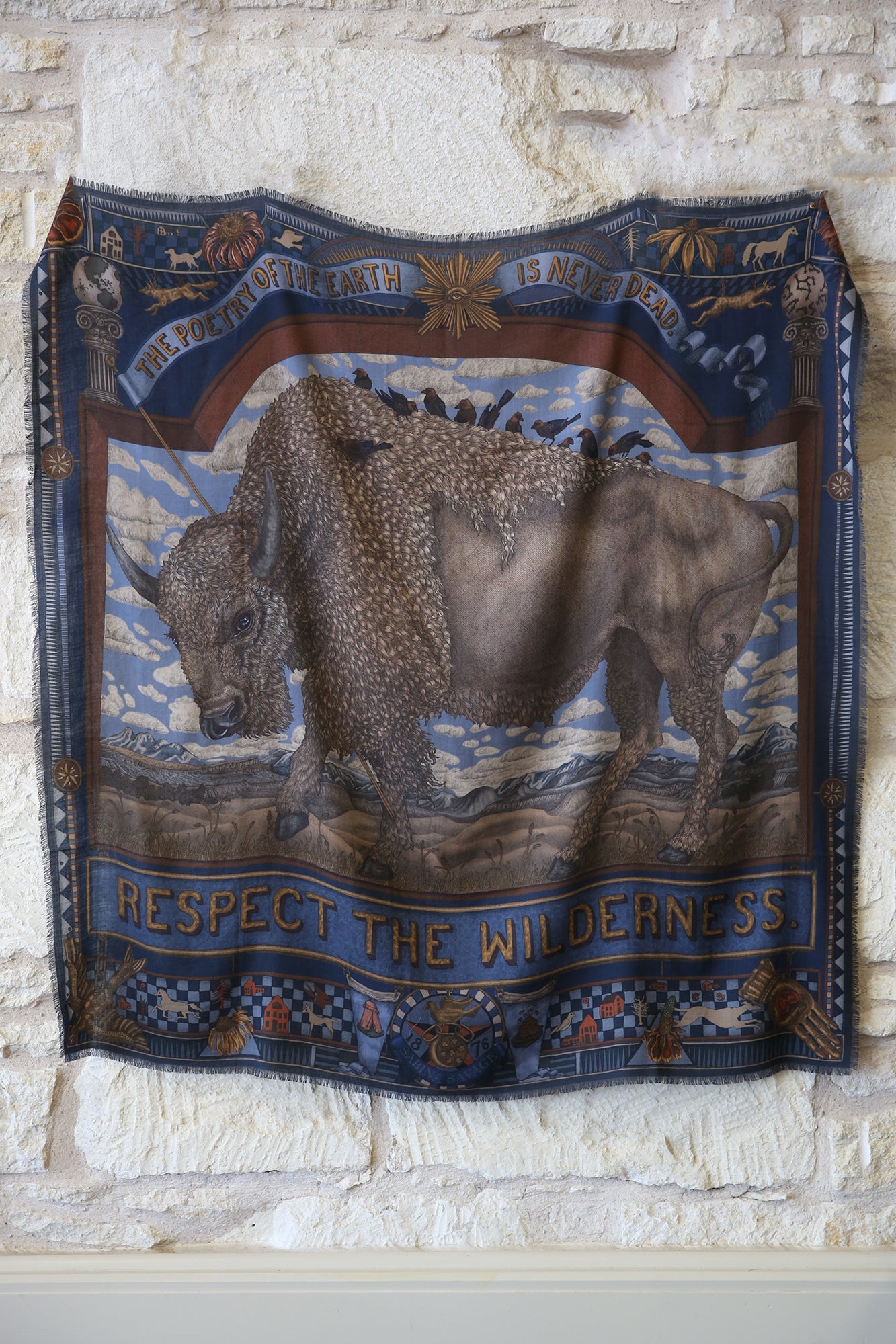 Secrets of the Bison Wild Americana Wool Silk 135cm x 135cm Square Scarf