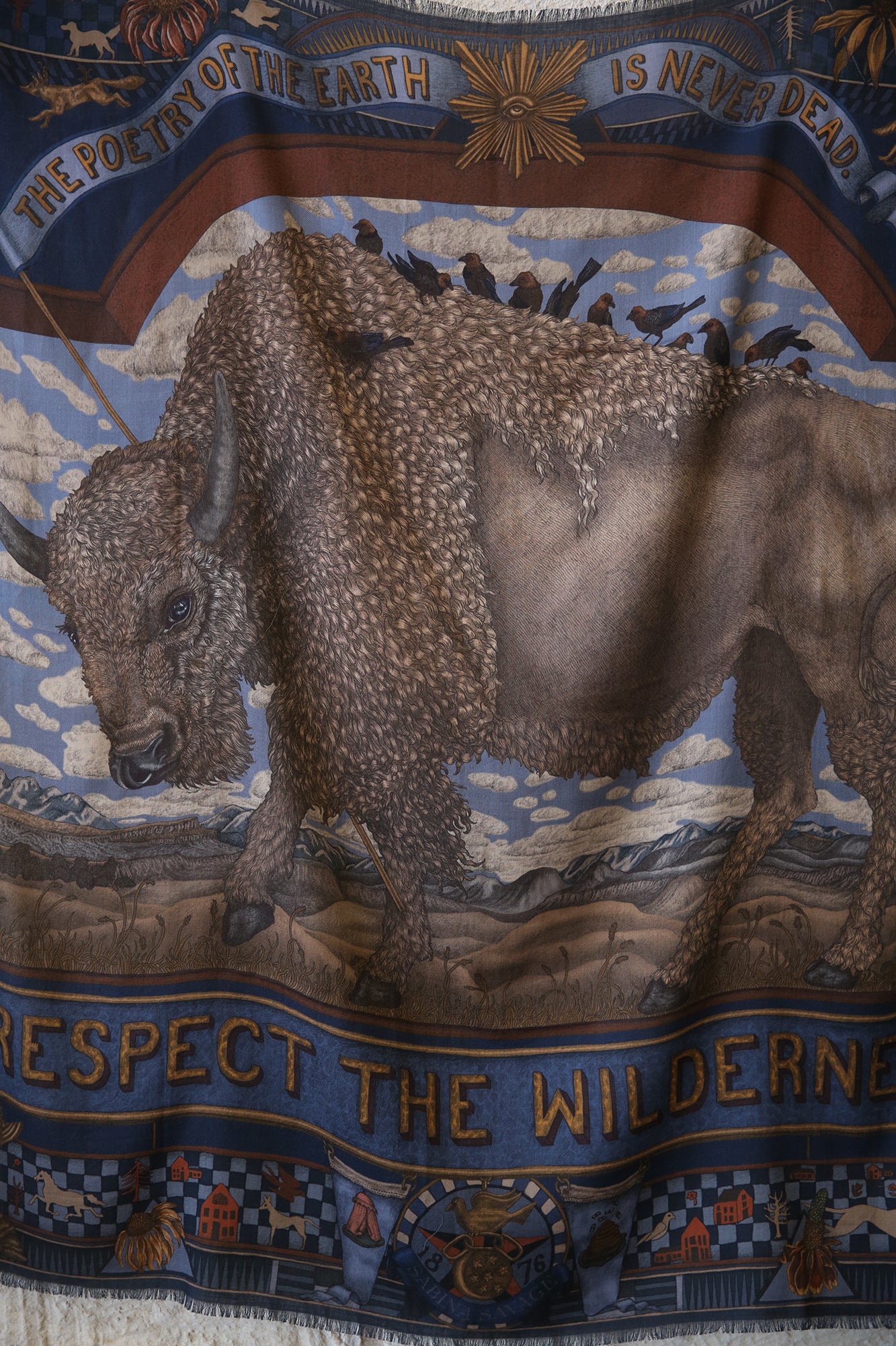 Secrets of the Bison Wild Americana Wool Silk 135cm x 135cm Square Scarf
